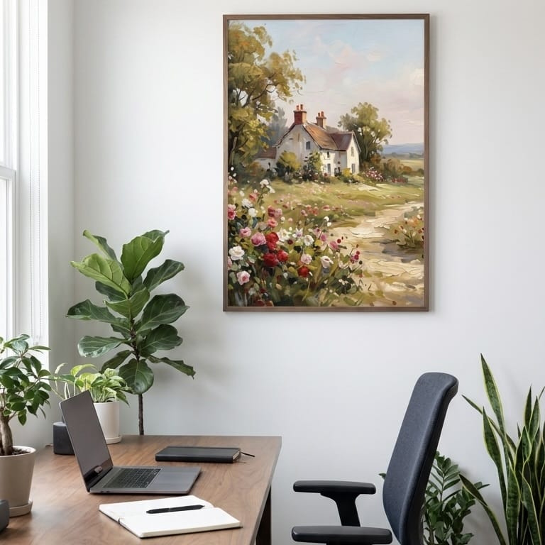 Rustic Window Wall Art - Geraniums Overlooking Village Landscape