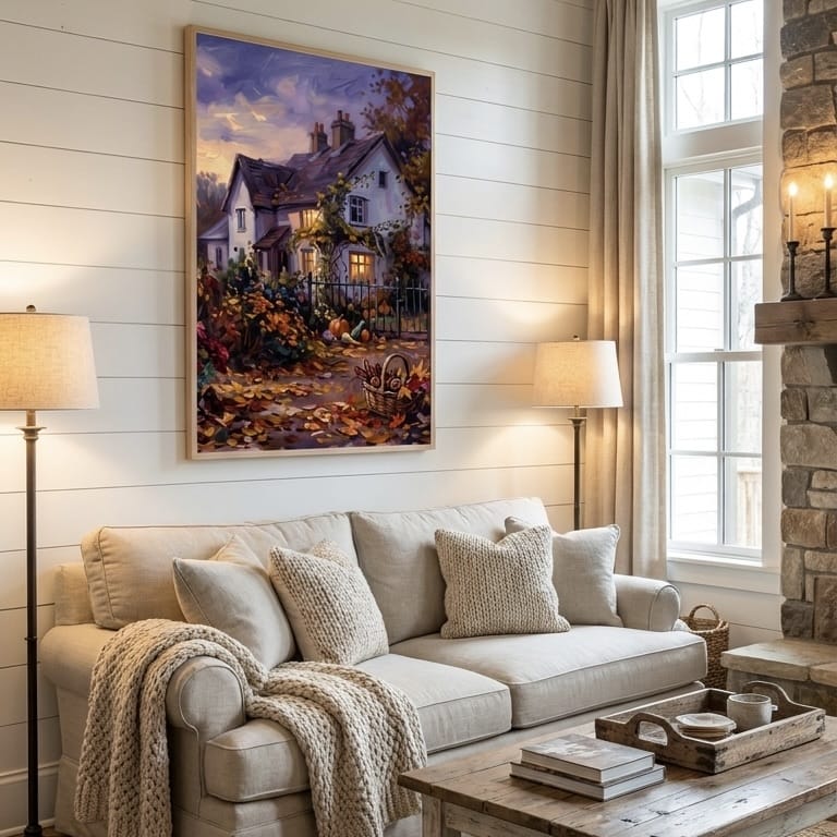 Cottagecore Wall Art, White Wooden Window, Daisies and Meadows