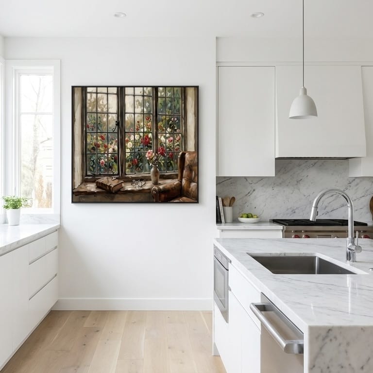 Roses Wall Art: Open Casement Window - Soft Pastel Garden