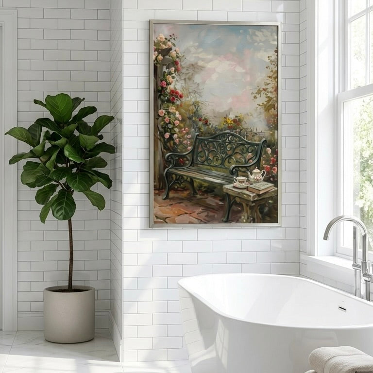 Vintage Landscape Print: Weathered Window with Geraniums - Rustic Farmhouse
