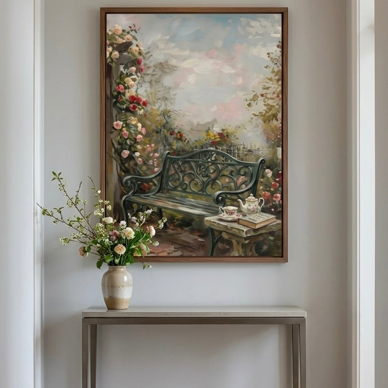 Vintage Landscape Print: Weathered Window with Geraniums - Rustic Farmhouse