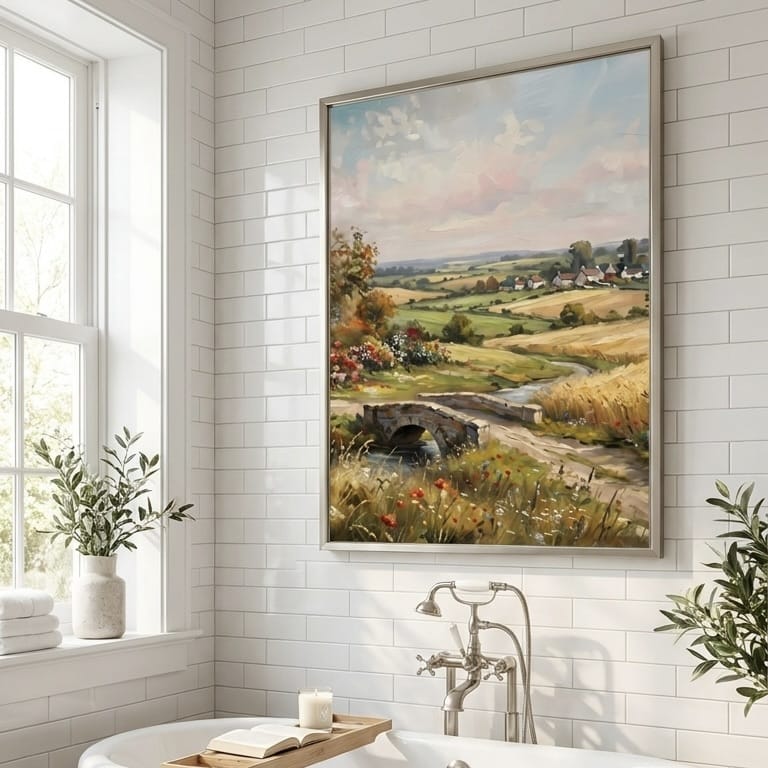Country Window Wall Art: Cheerful Mixed Flowers - Blue Sky View