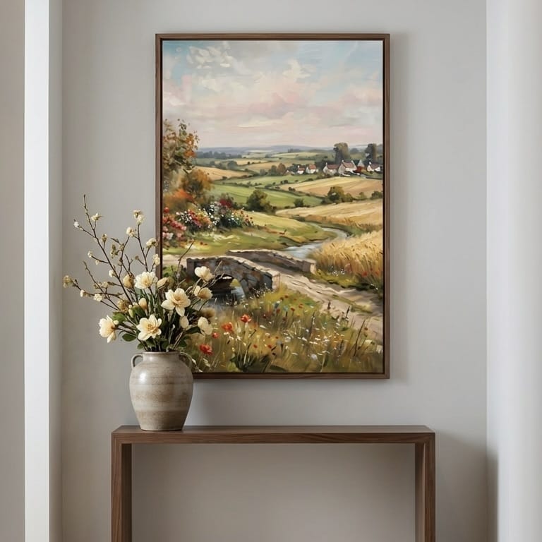Country Window Wall Art: Cheerful Mixed Flowers - Blue Sky View