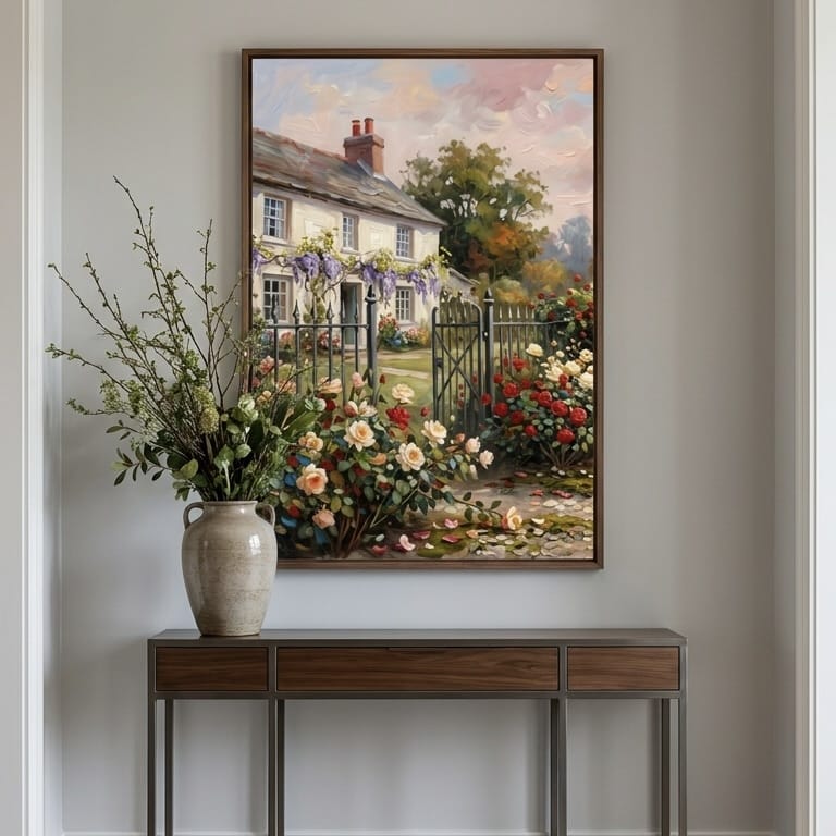 Spring Wall Art, Casement Window with Daisies and Bluebells
