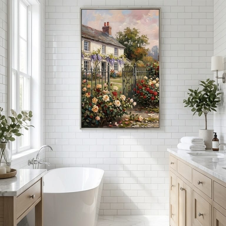 Spring Wall Art, Casement Window with Daisies and Bluebells