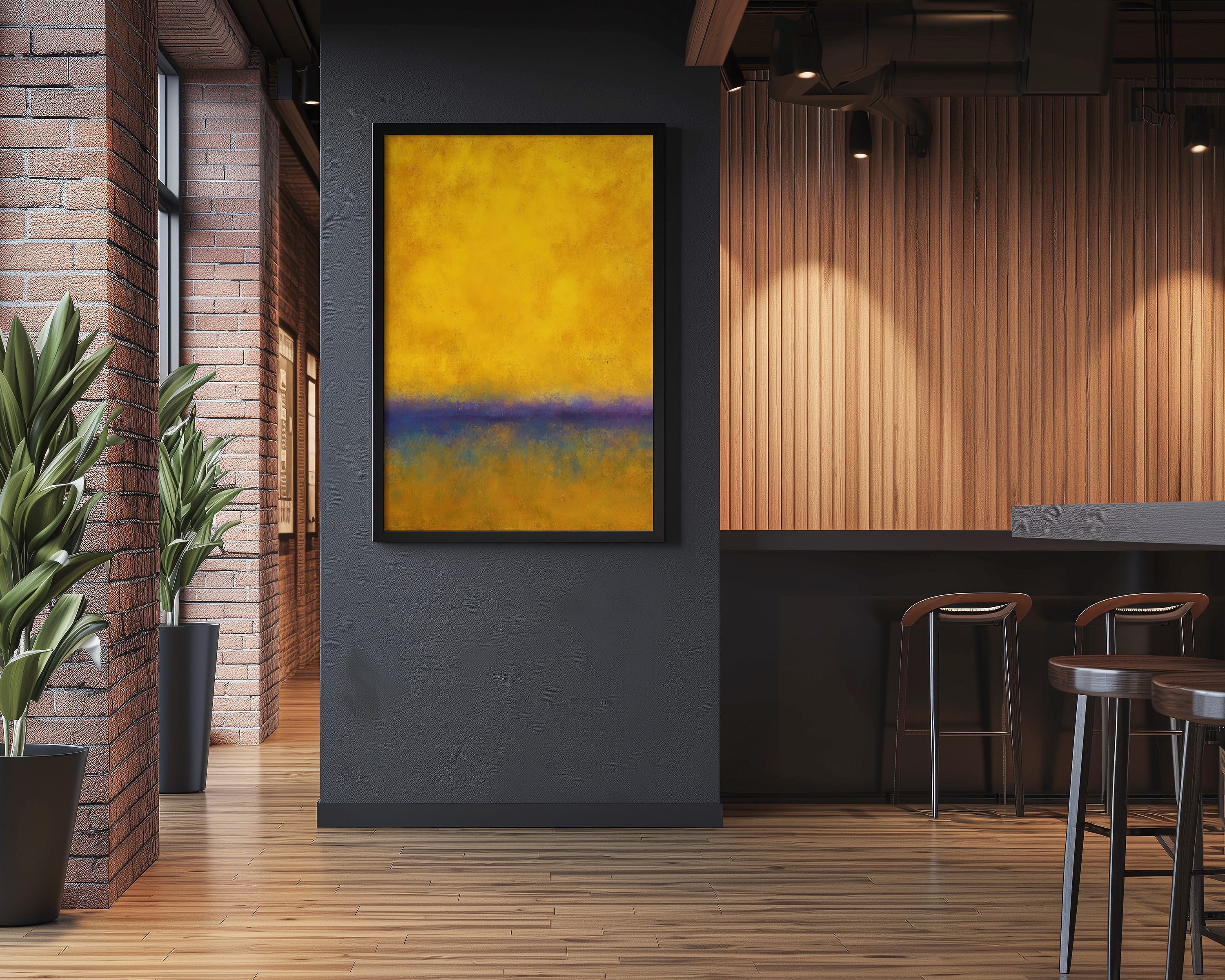 Abstract Color Field Art – Meditative Wall Art with Golden Yellow & Indigo Blue Canvas Texture