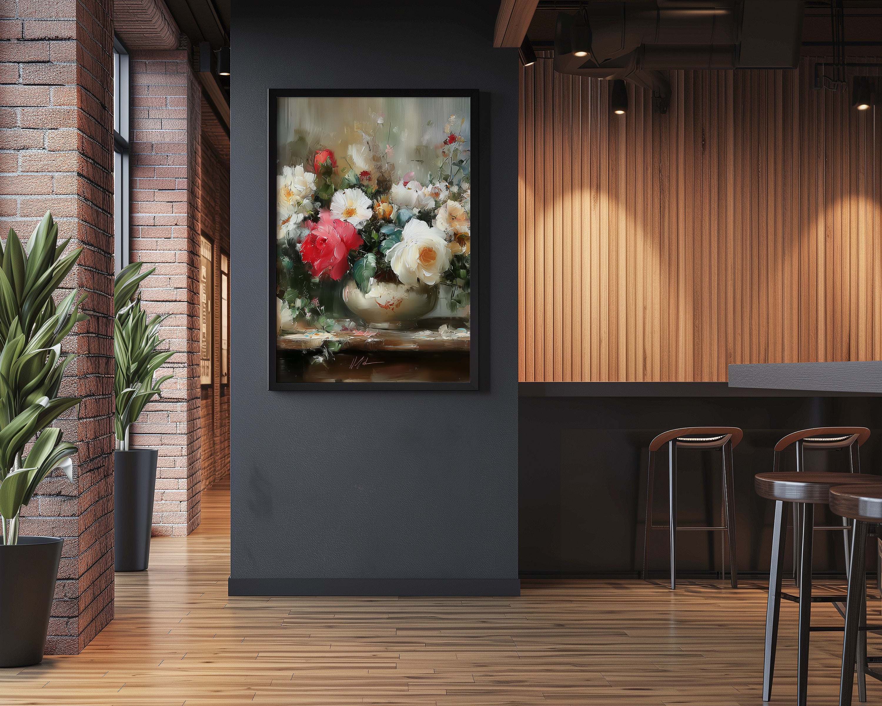 Vintage Floral Wall Art – Heirloom Roses & Peonies Oil Painting | Rustic Farmhouse Decor