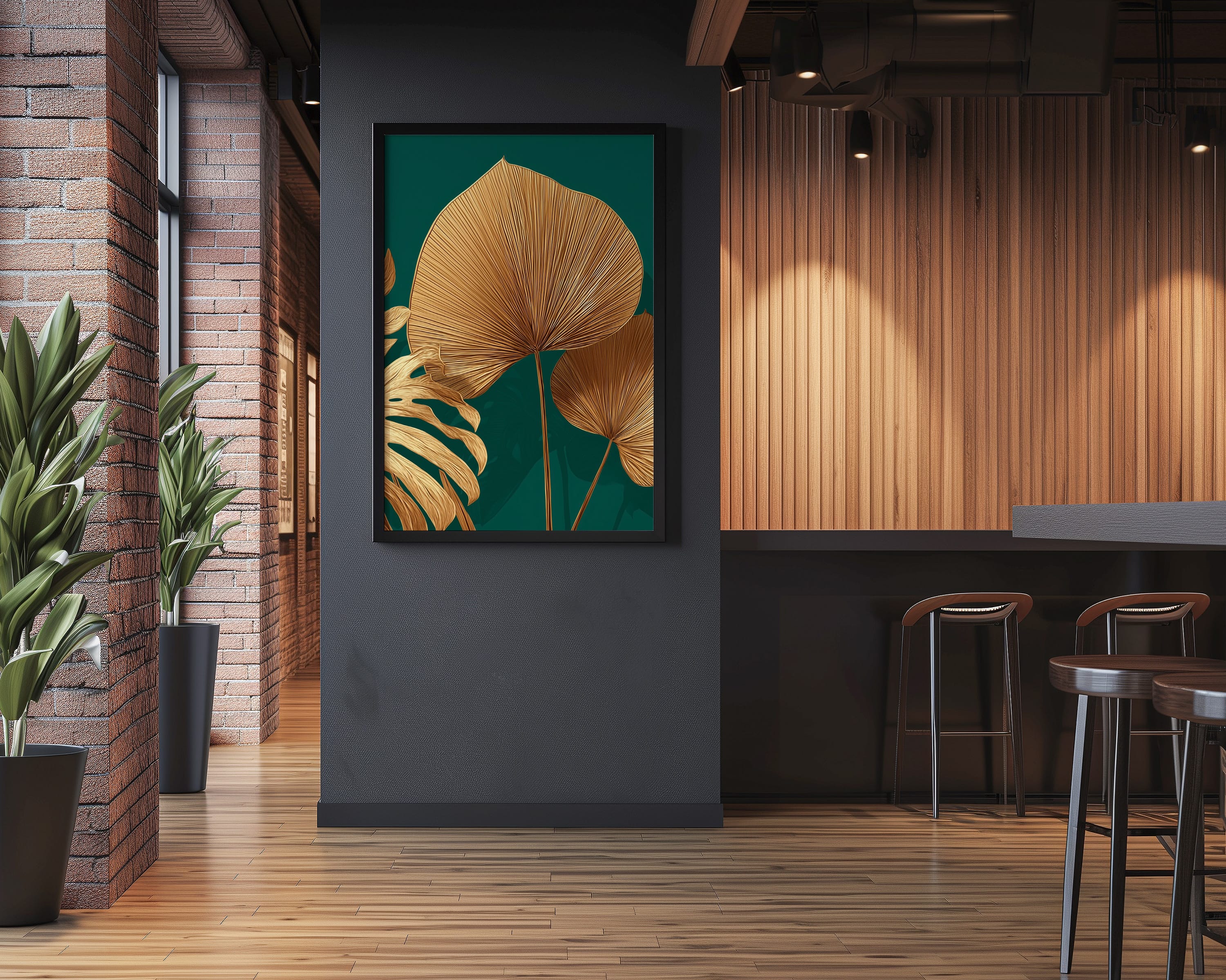 Gold Monstera Print - Emerald Green Wall Art | Luxurious Tropical Decor Poster