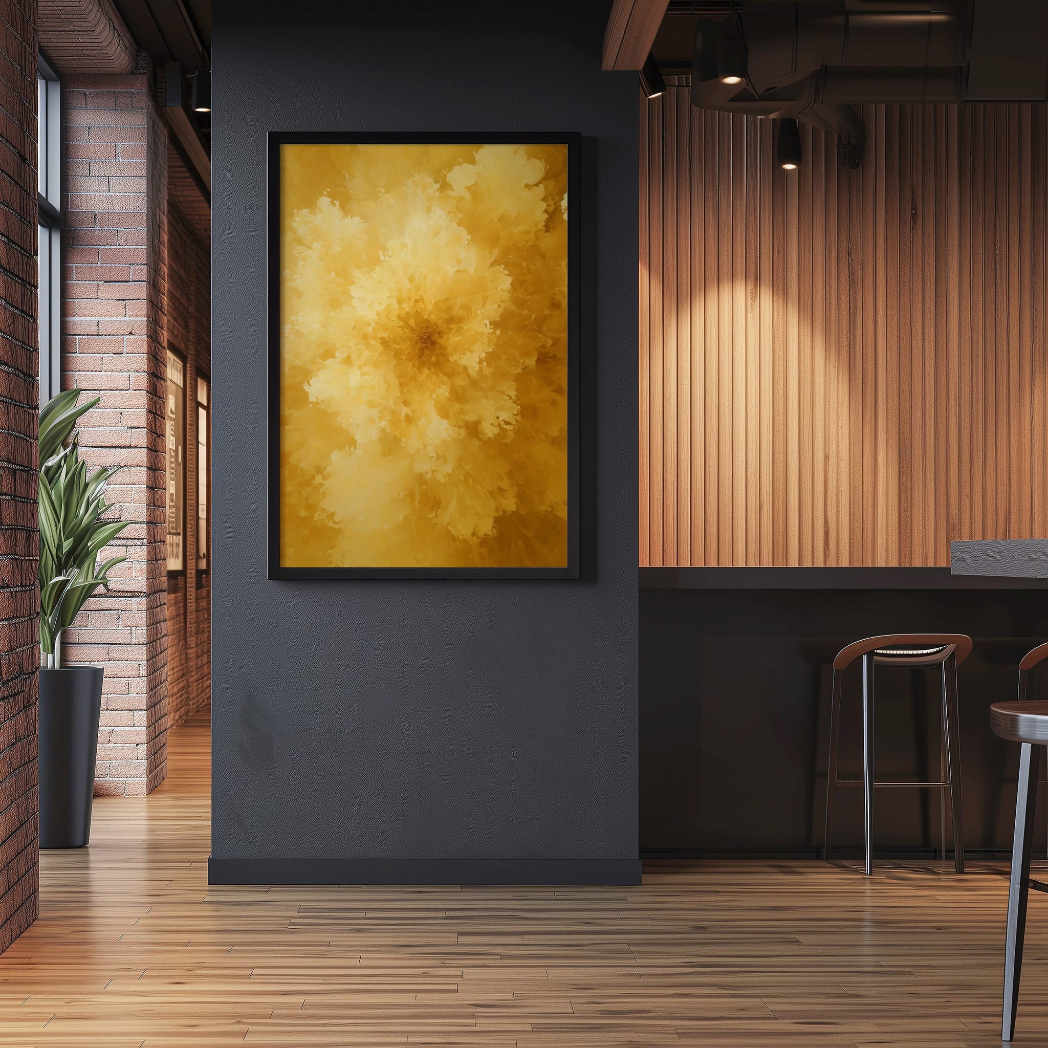 Gold Abstract Wall Art - Textured Bloom Painting | Honey Yellow Artwork | Modern Wall Decor