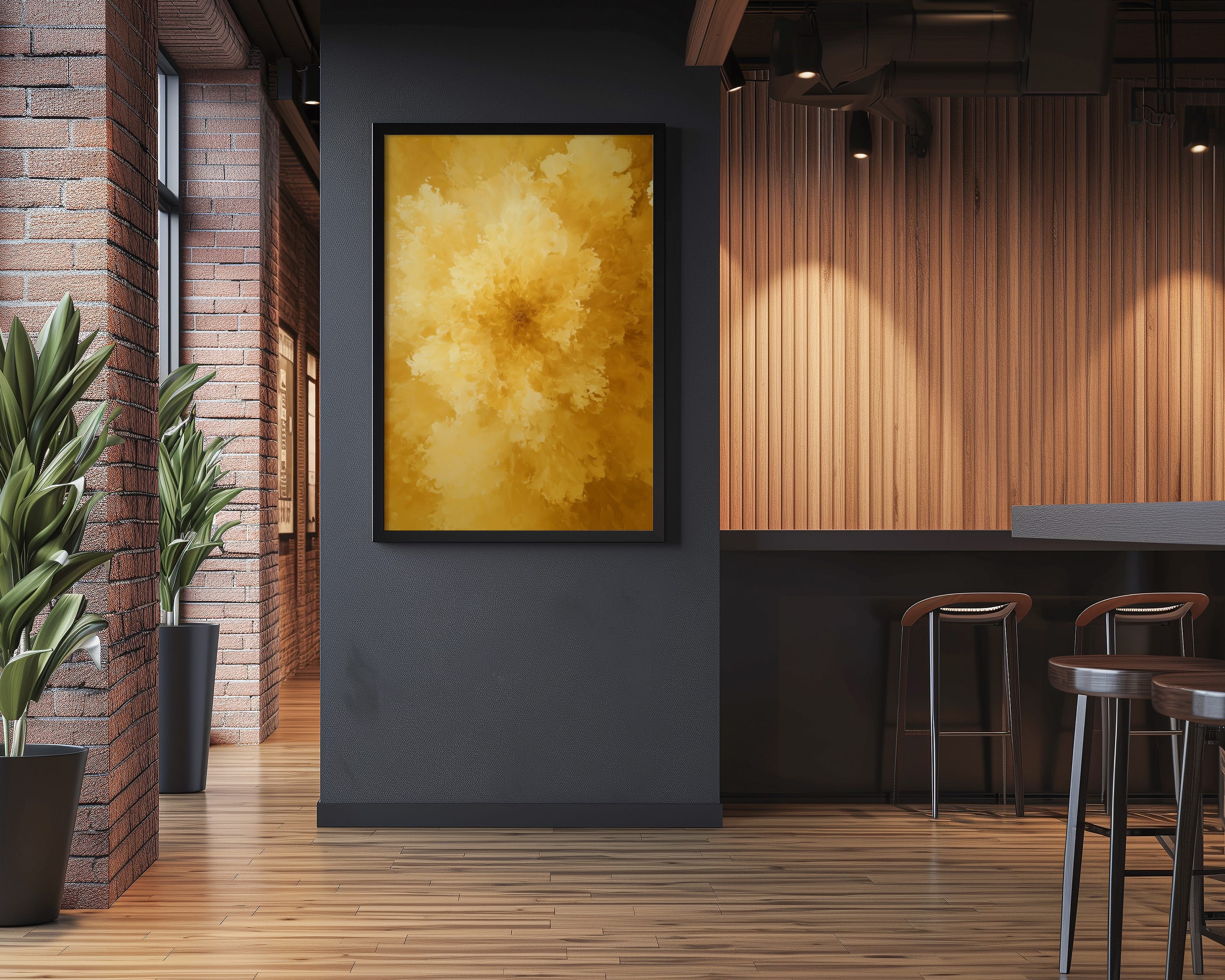 Gold Abstract Wall Art - Textured Bloom Painting | Honey Yellow Artwork | Modern Wall Decor