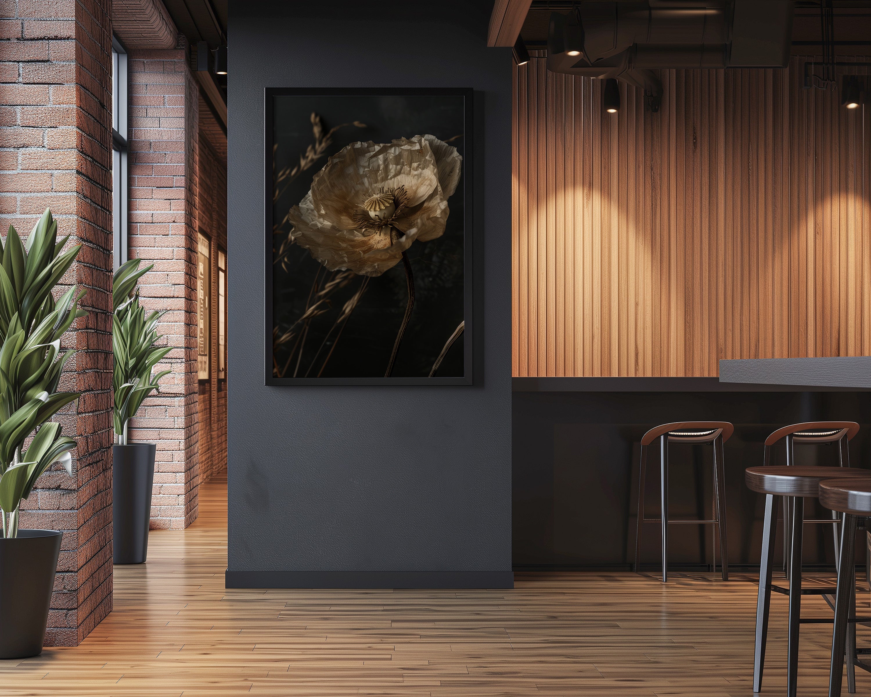 Dried Poppy Seed Pod Art – Textured Oil Painting | Moody Wabi Sabi Decor