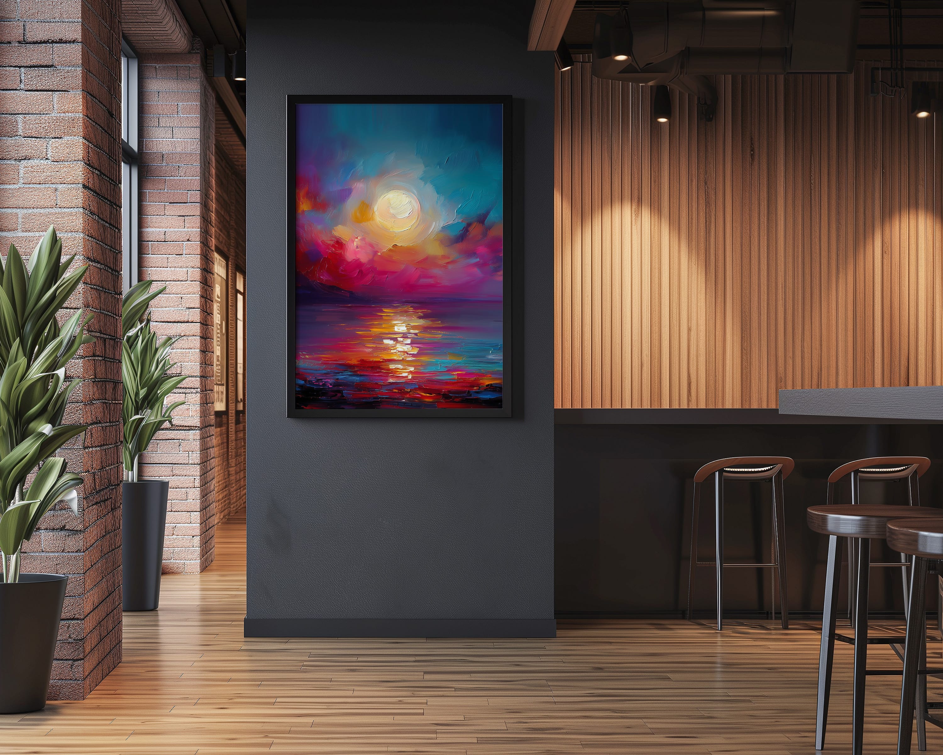 Fantasy Moon Wall Art – Luminous Full Moon Print | Vibrant Dream Seascape