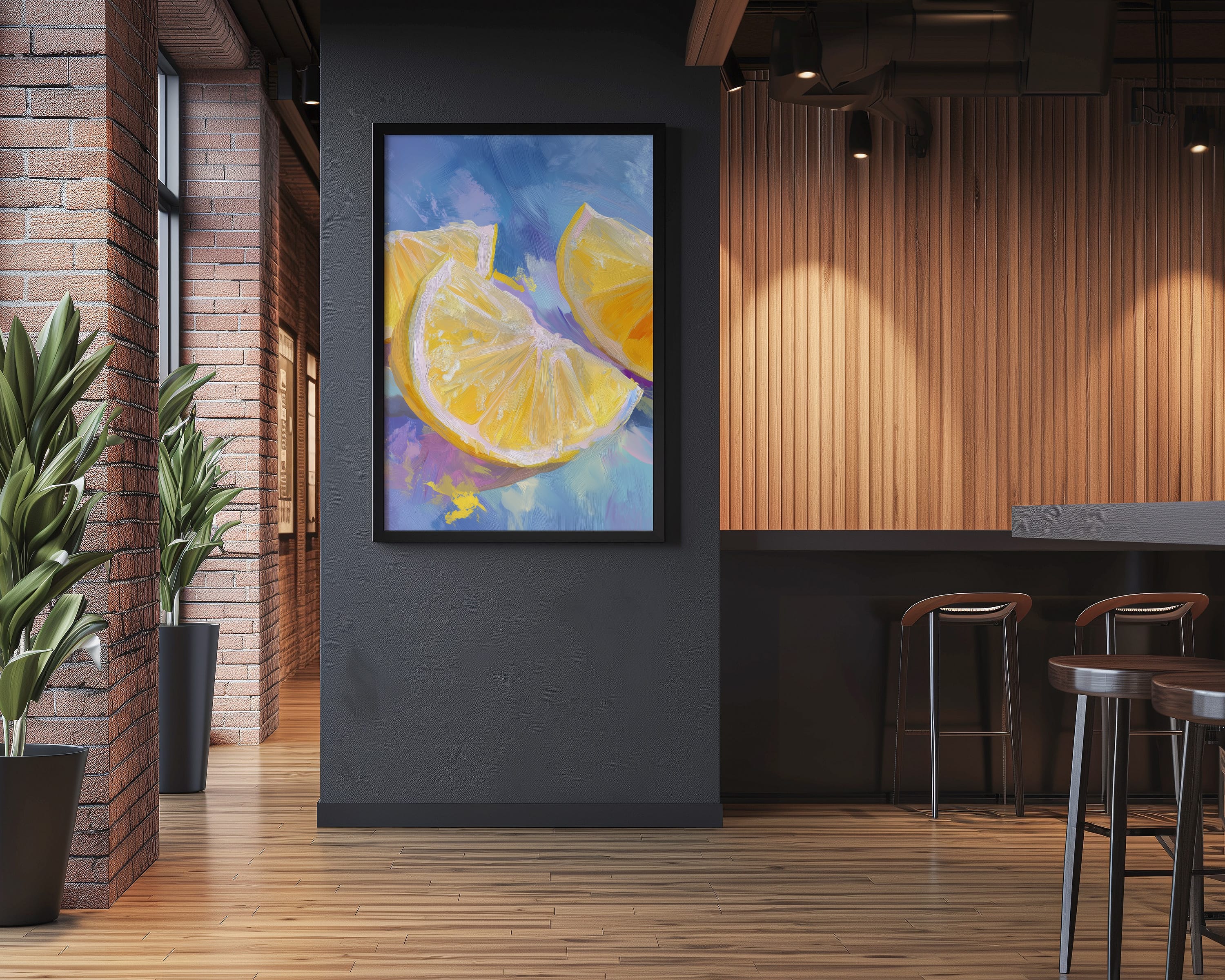 Lemon Art Print | Bright Yellow Artwork - Modern Kitchen Art & Colorful Fruit Painting Decor