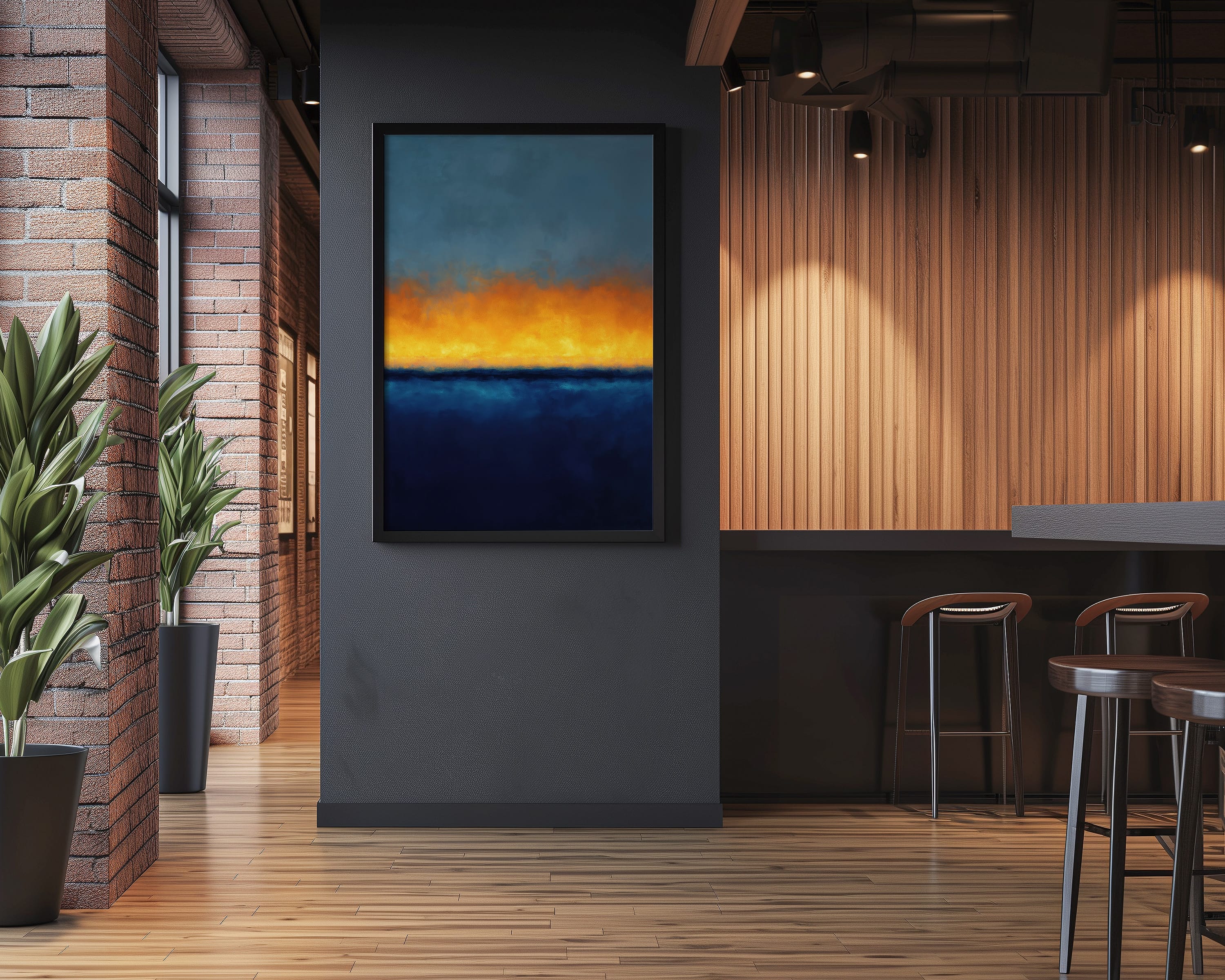 Abstract Wall Art - Twilight Horizon Color Field Painting | Large Canvas Print | Moody Living Room Decor