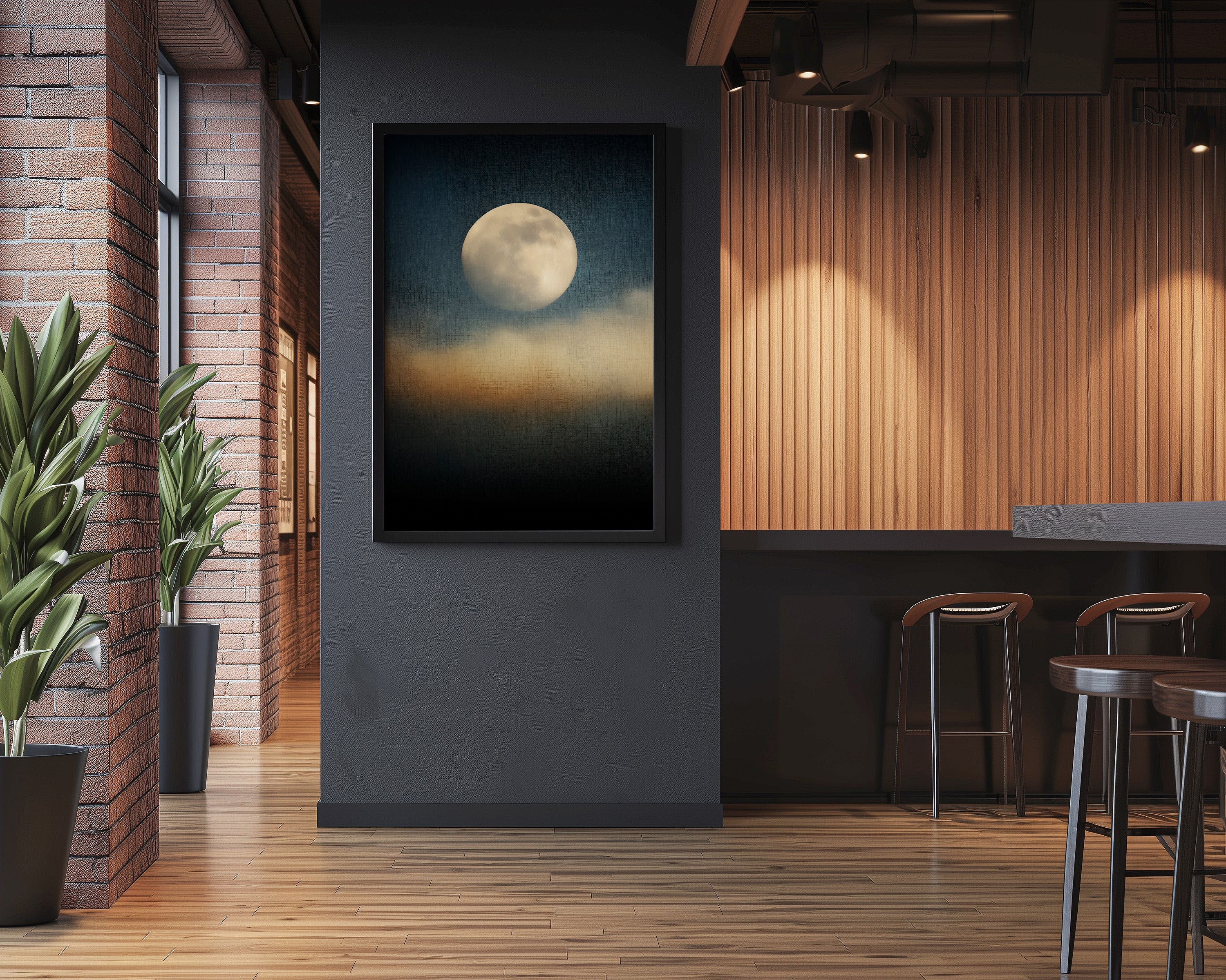 Full Moon Wall Art – Moody Night Sky Celestial Decor | Velvety Midnight Blue Canvas Print