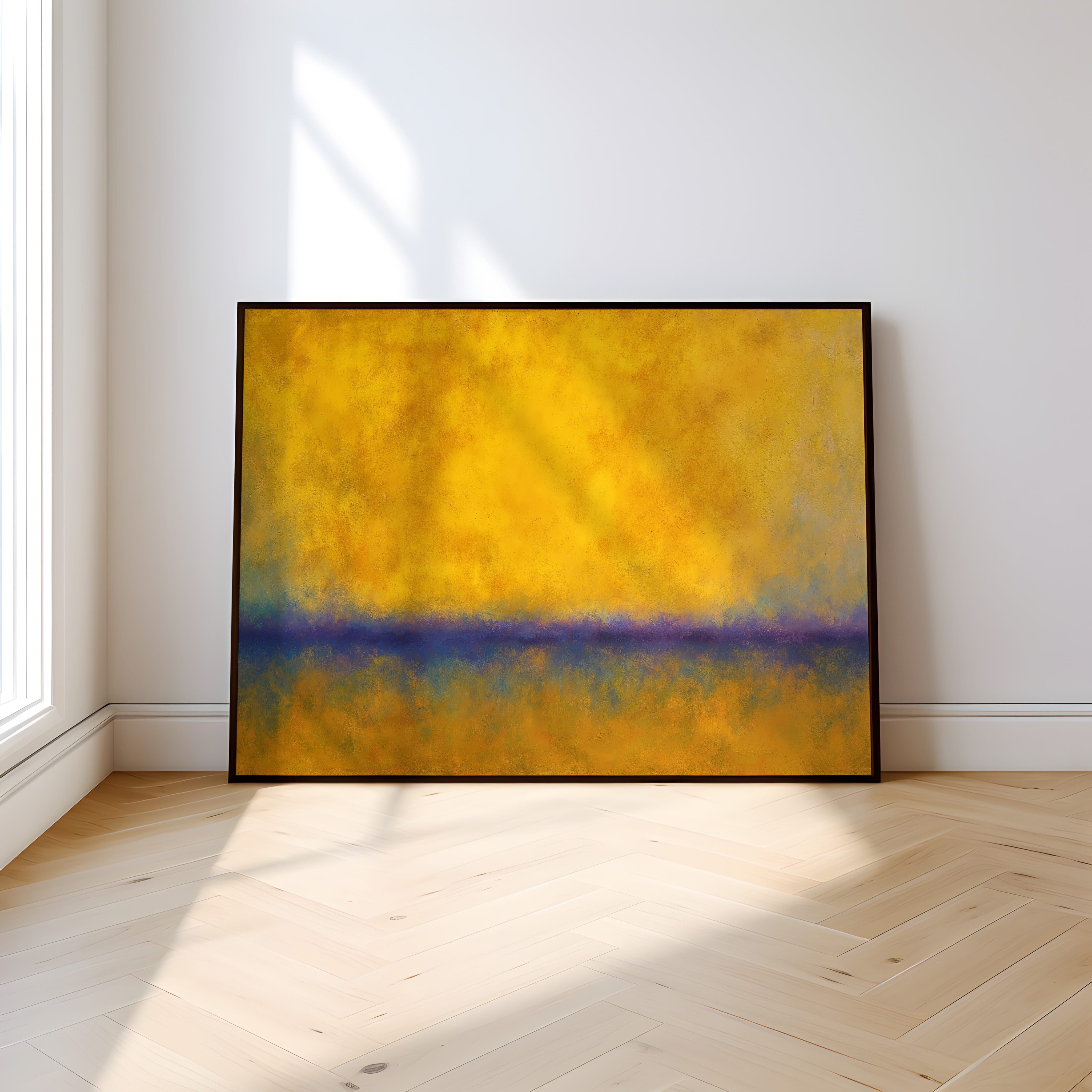 Abstract Color Field Art – Meditative Wall Art with Golden Yellow & Indigo Blue Canvas Texture