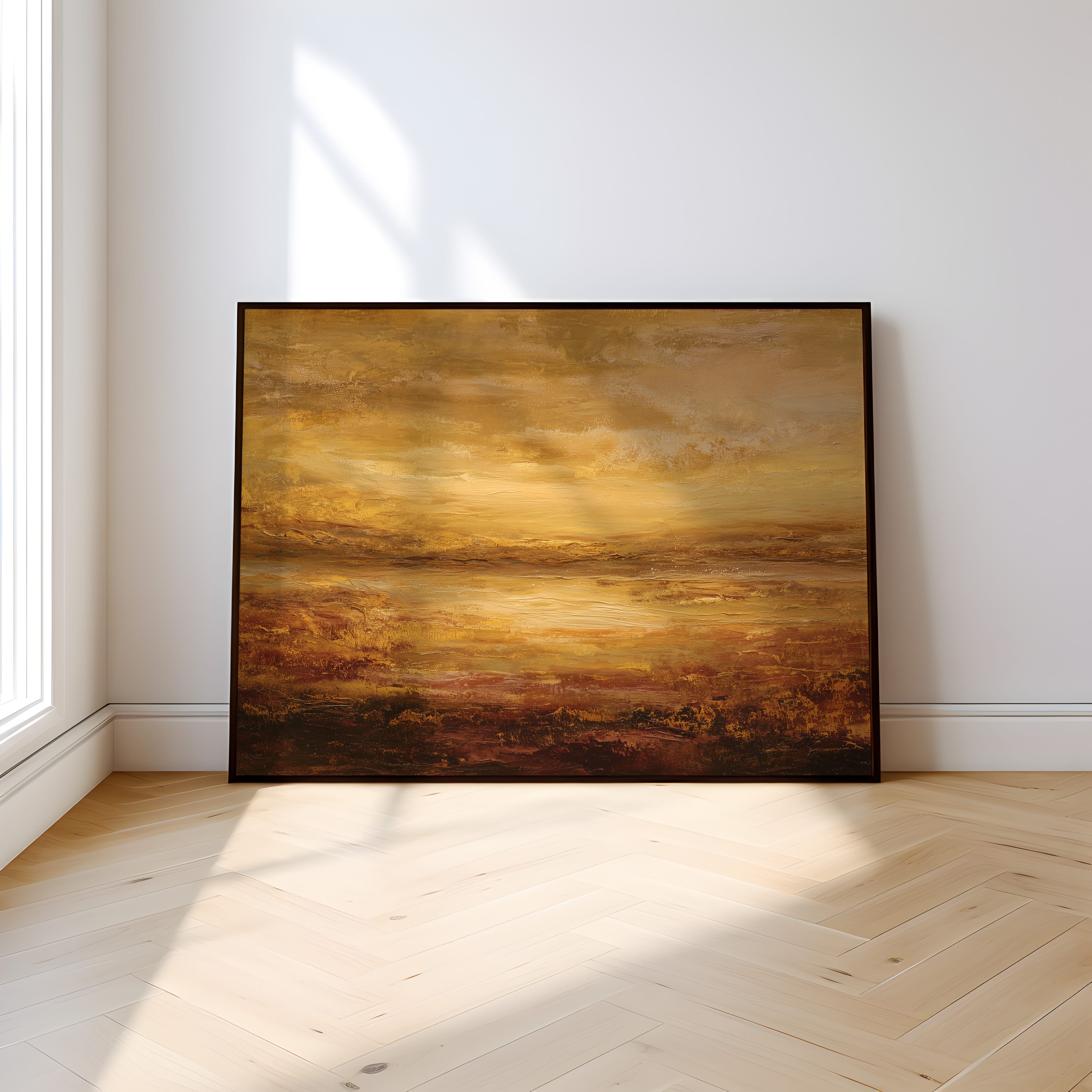 Amber Gold Wall Art - Boho Style Wall Art | Earth Tone Home Decor | Floating Frame Canvas Print