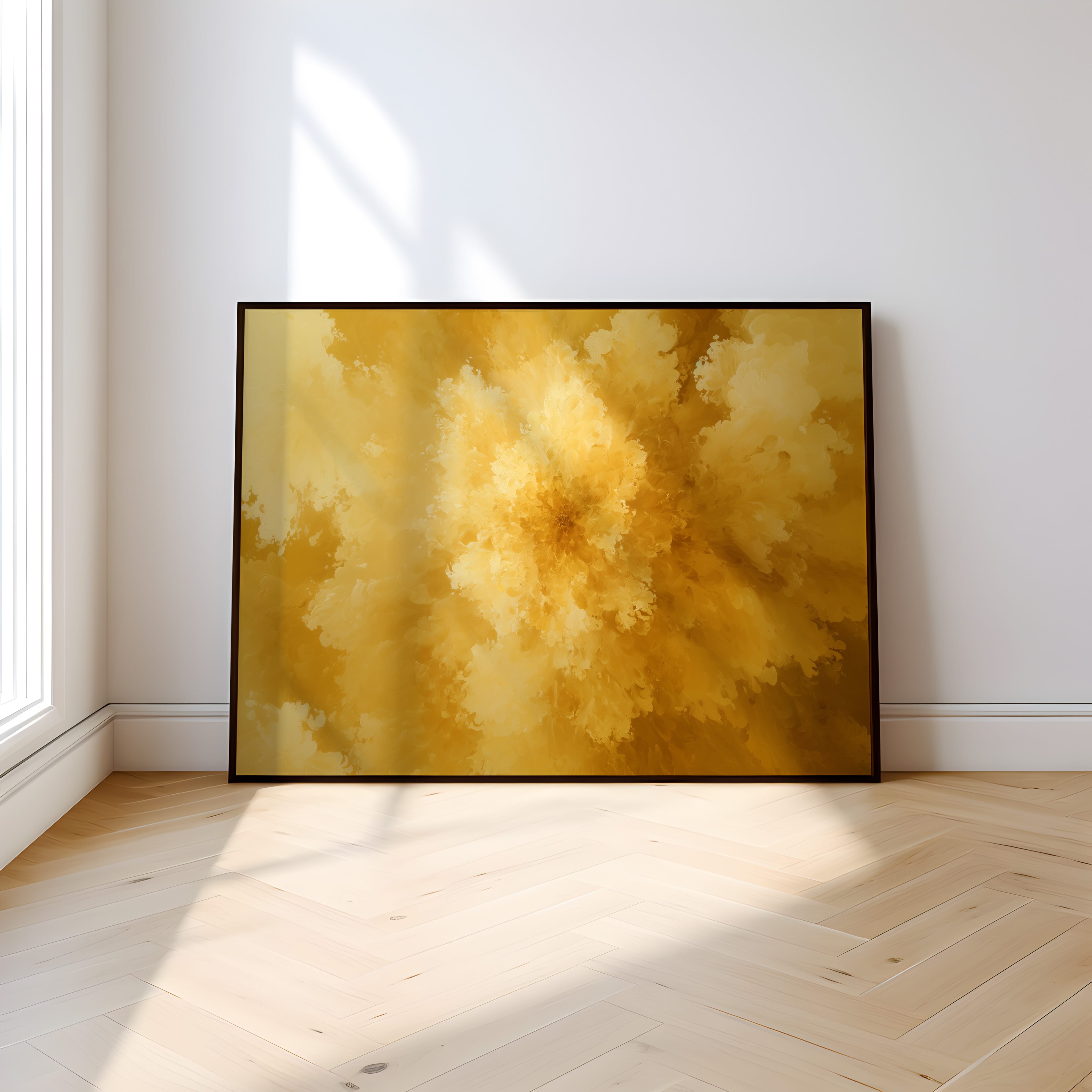 Gold Abstract Wall Art - Textured Bloom Painting | Honey Yellow Artwork | Modern Wall Decor