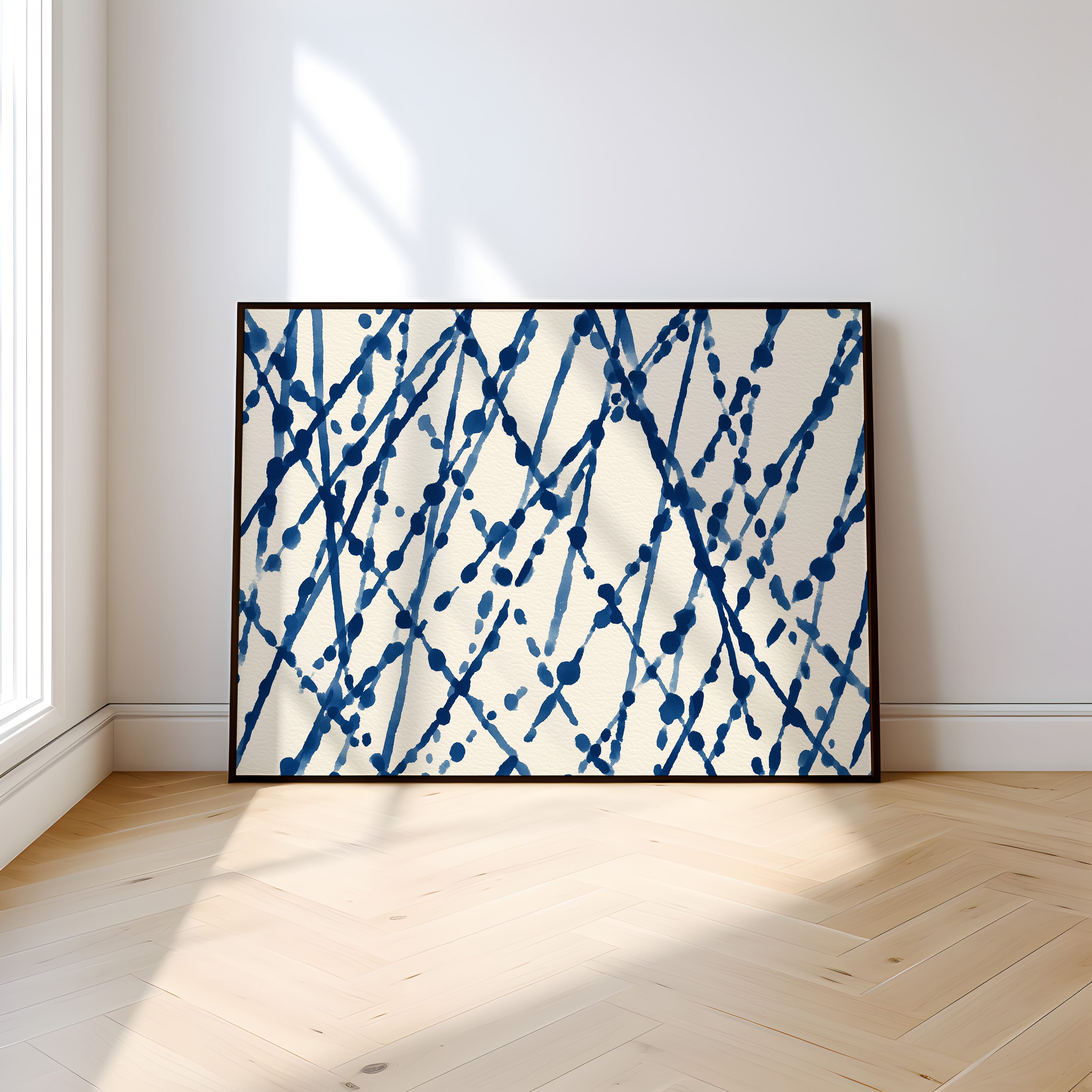 Navy Blue Abstract Art - Mid Century Textile Pattern | Hand Drawn Ink & Organic Dots