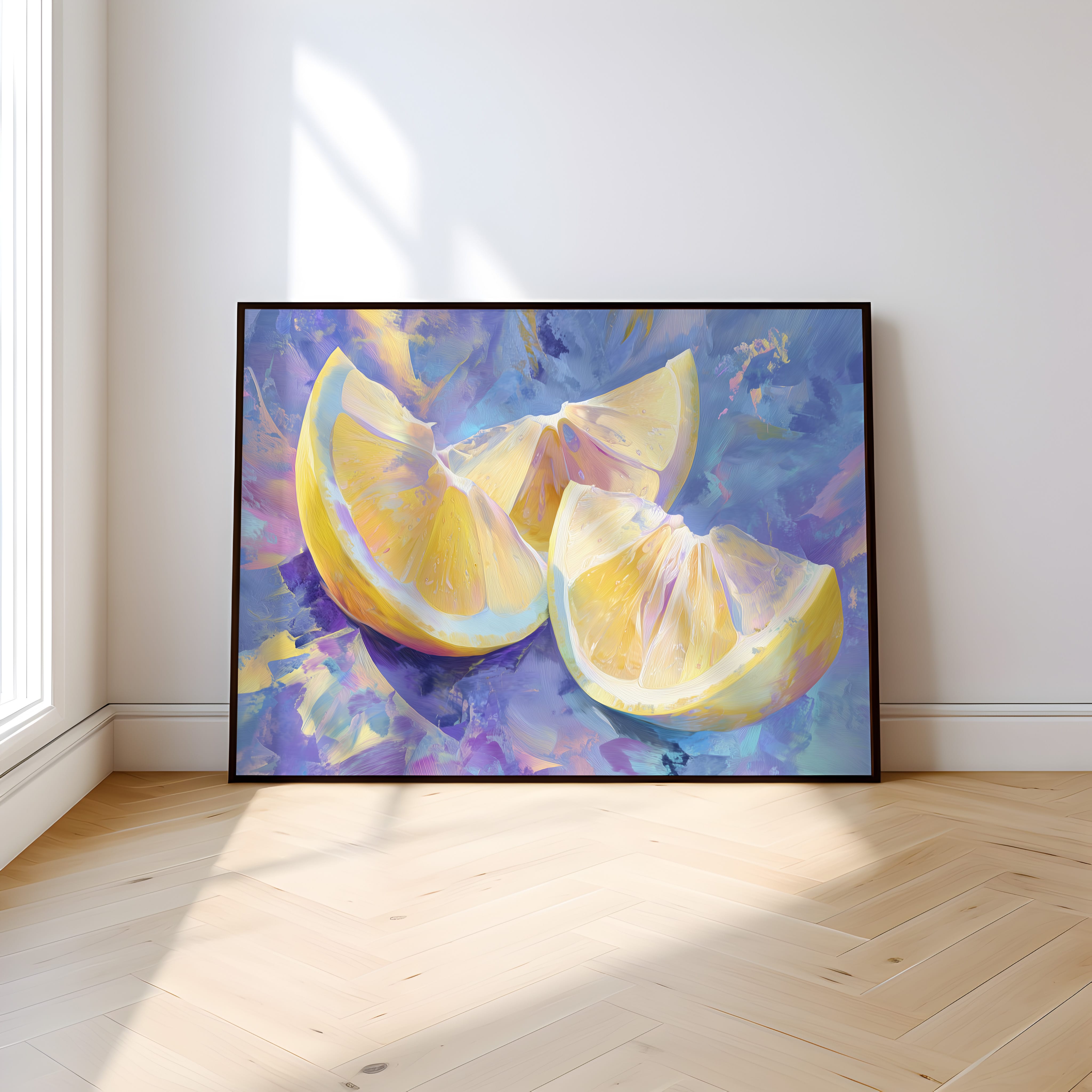 Lemon Art Print - Abstract Citrus Painting With Flowing Brushstrokes & Pastel Food Wall Art