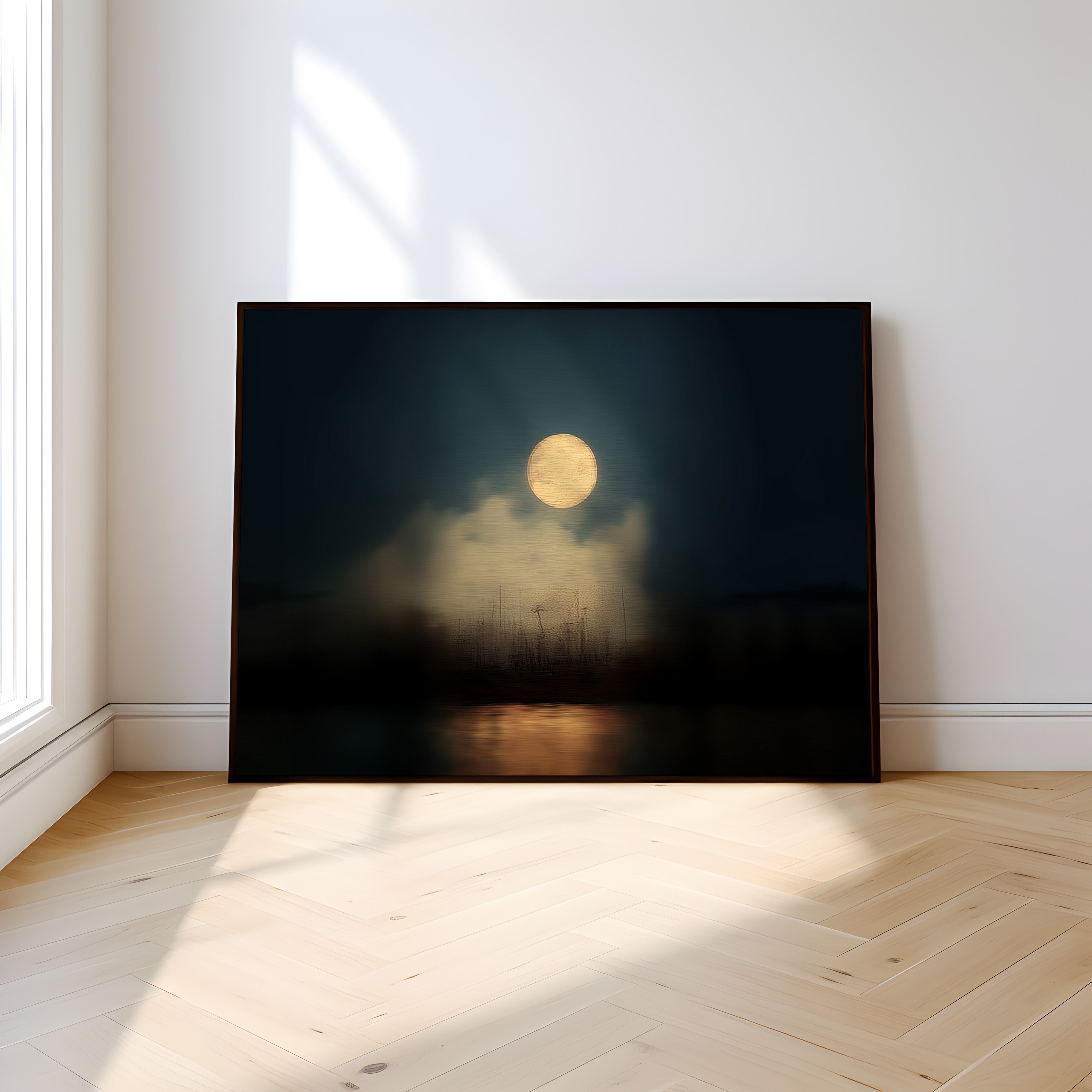 Full Moon Wall Art – Moody Night Sky Celestial Canvas | Minimalist Moon Print