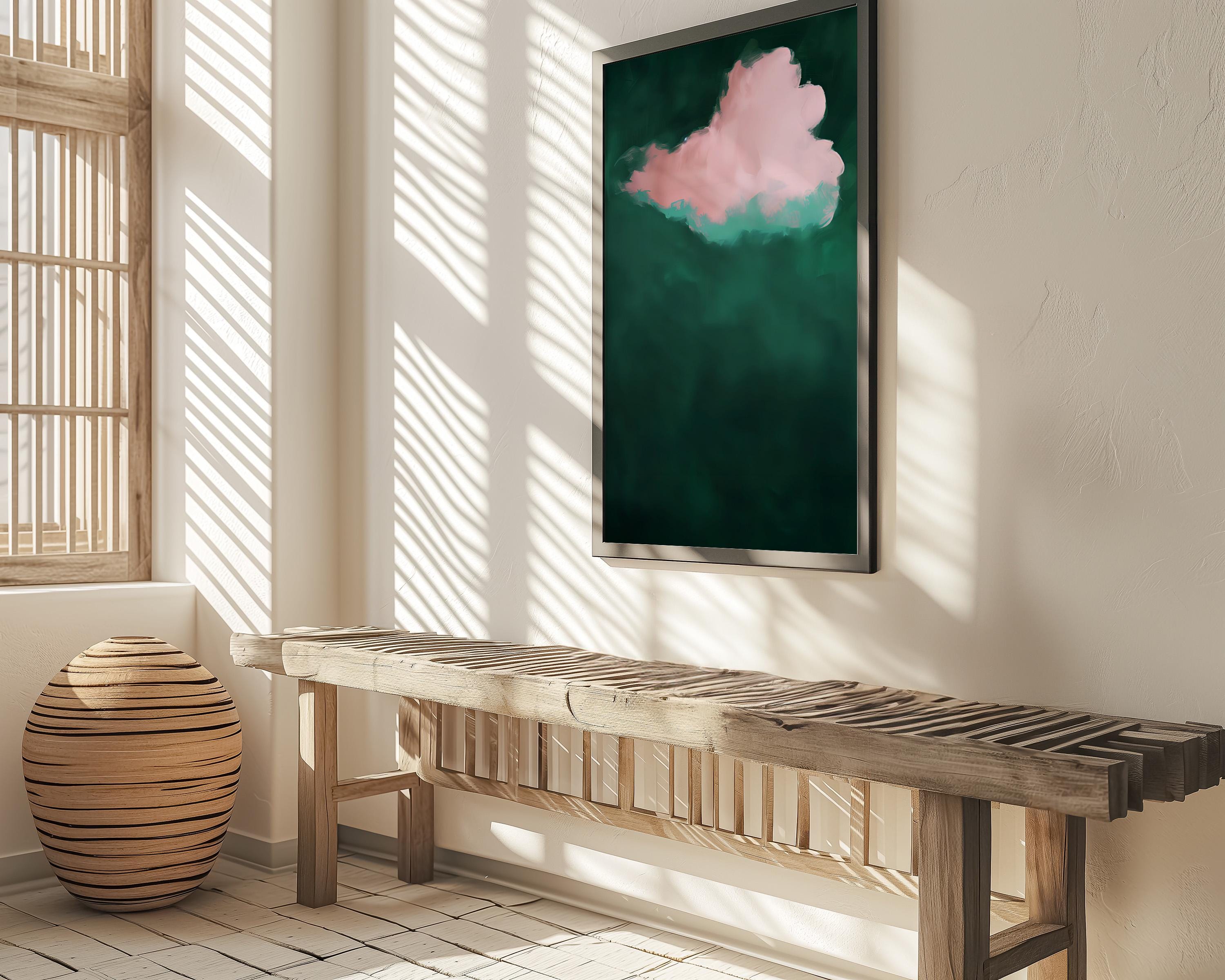 The Emerald Dream: Maximalist Pink & Green Abstract Cloud Art | Moody & Sophisticated Wall Decor
