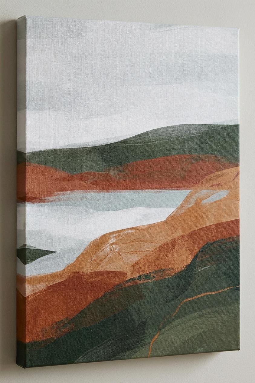 Terracotta Wall Art Print: Abstract Mountain Lake - Earth Tone Decor