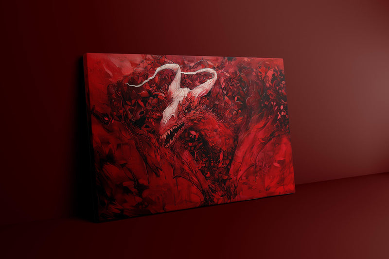 Red Mystical Creature Art - Vibrant Red Wall Art | Mythical Creature Artwork Canvas