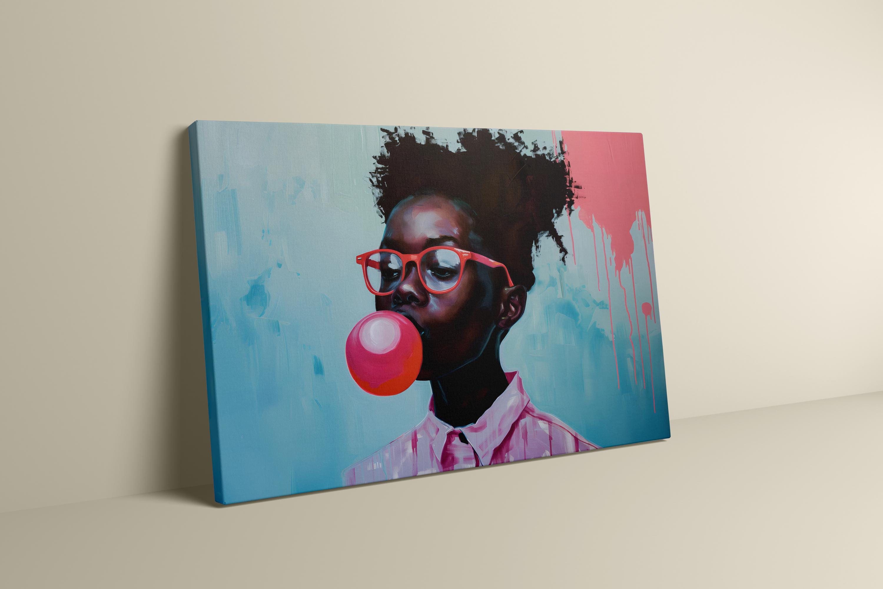 Bubblegum Girl Canvas Art - Trendy Modern Wall Decor