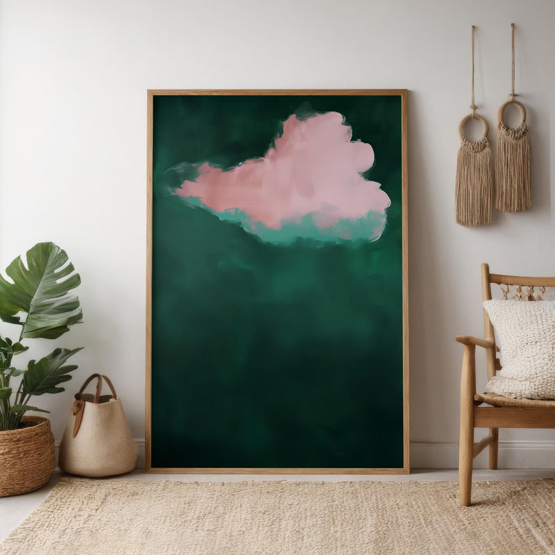 Maximalist Pink Green Art – Abstract Cloud Moody Wall Decor | Emerald Green Artwork