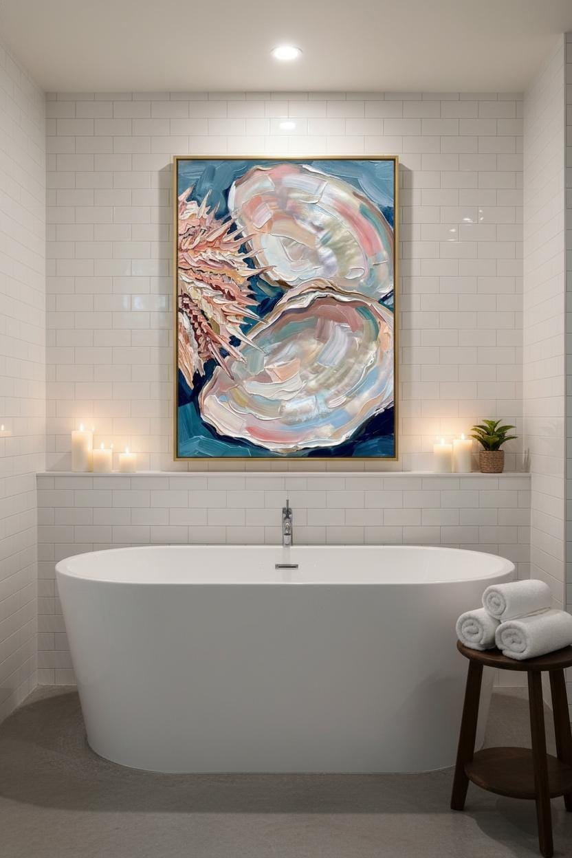 Oyster Shell Print | Coastal Wall Art - Nautical Home Decor With Pearl Still Life