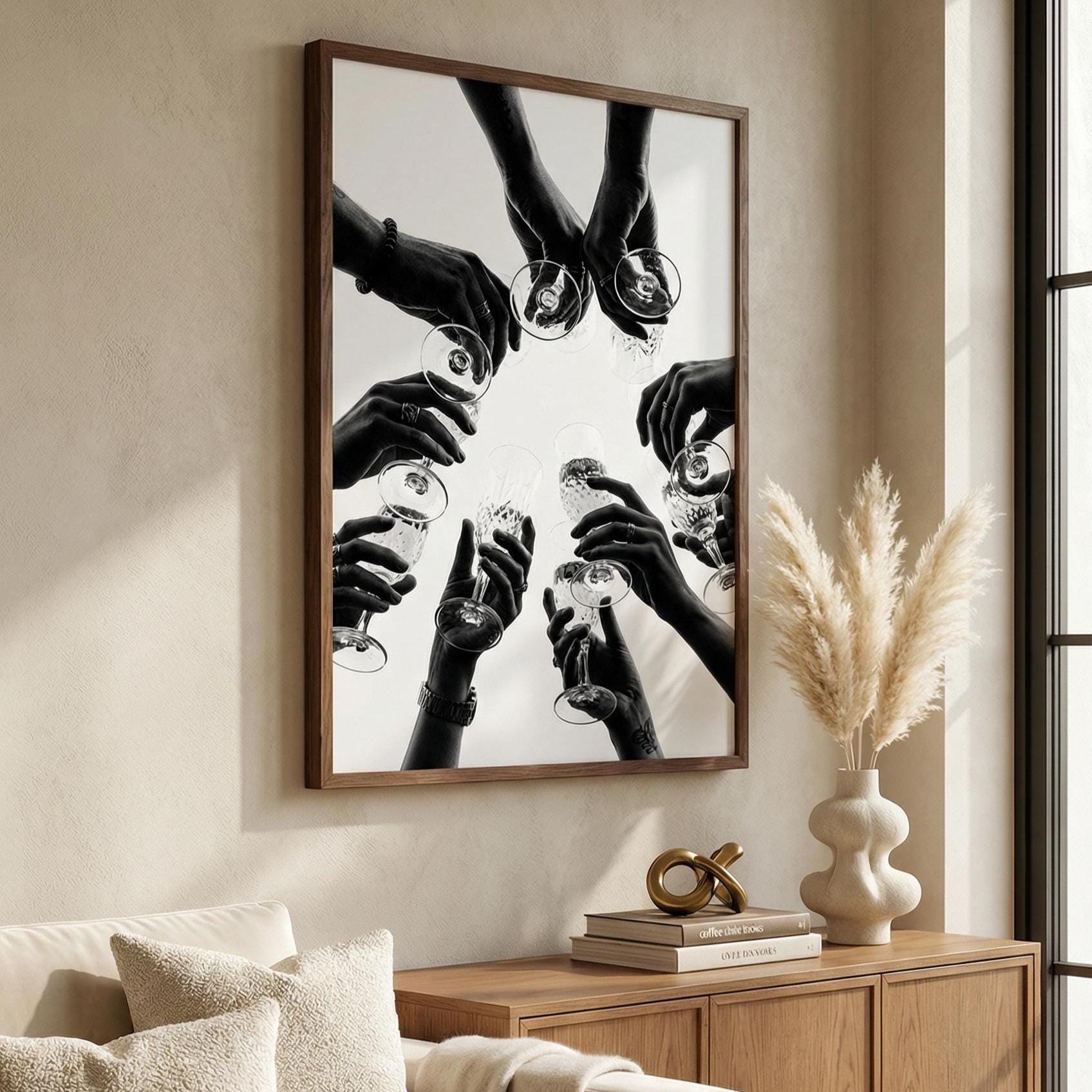 Party Toast Wall Art Print: Black and White Celebration Decor