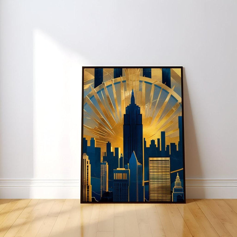 Art Deco Cityscape – Golden Skyline Canvas | Vibrant Urban Wall Art Decor