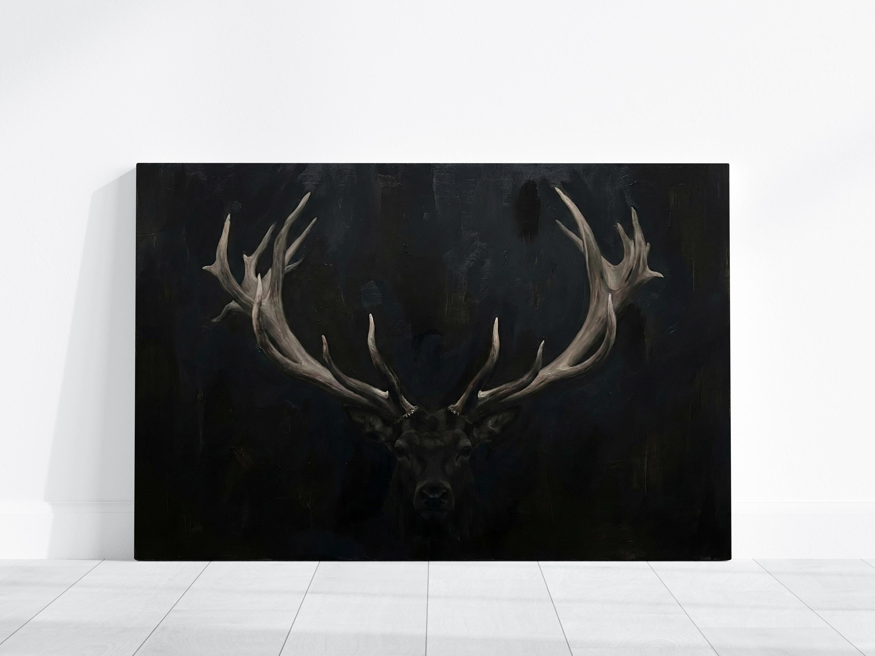 Moody Stag Canvas Print - Dark Deer with Chiaroscuro Lighting