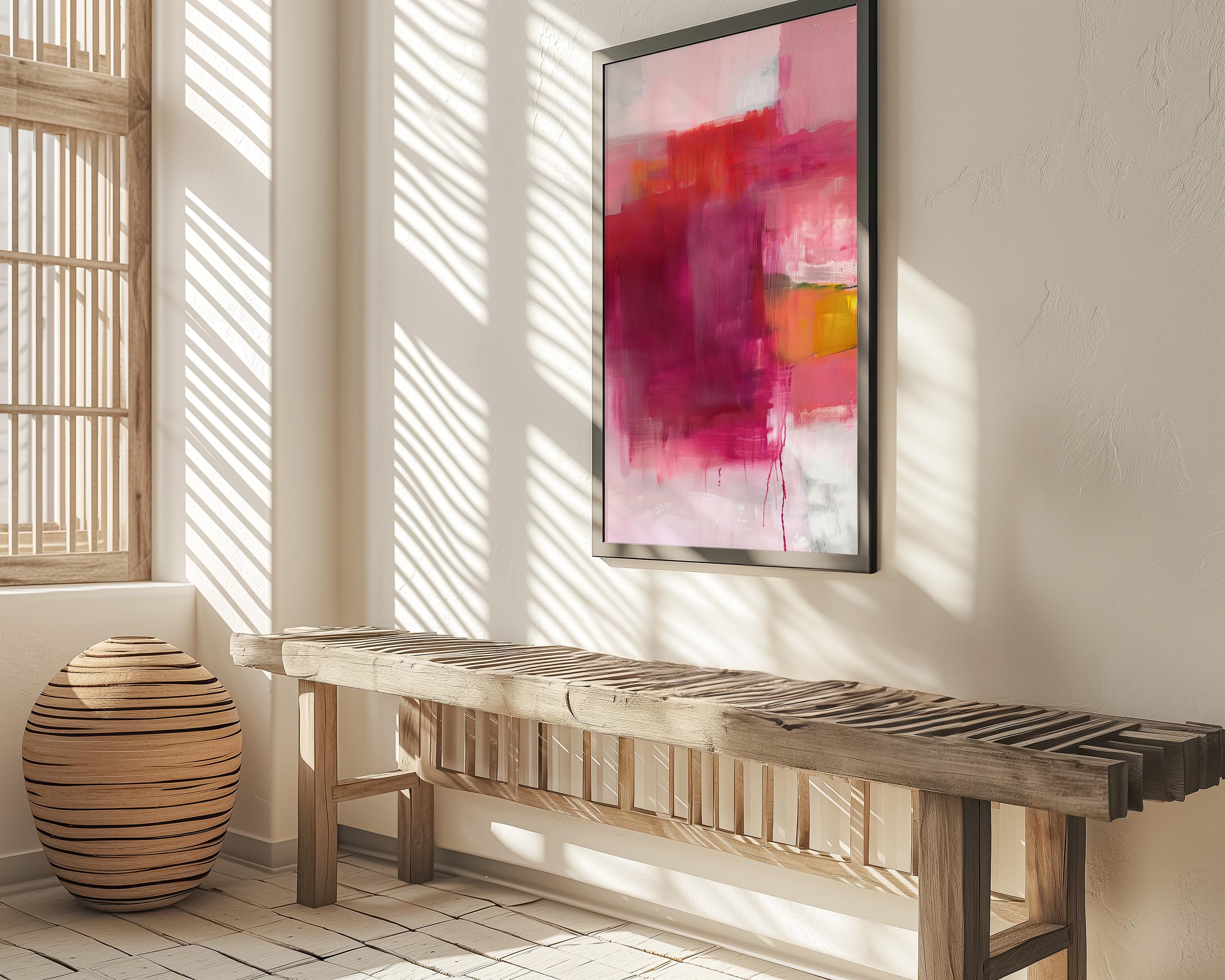Vibrant Energy: Expressive Abstract Canvas Art in Pink & Red | Modern Statement Wall Decor