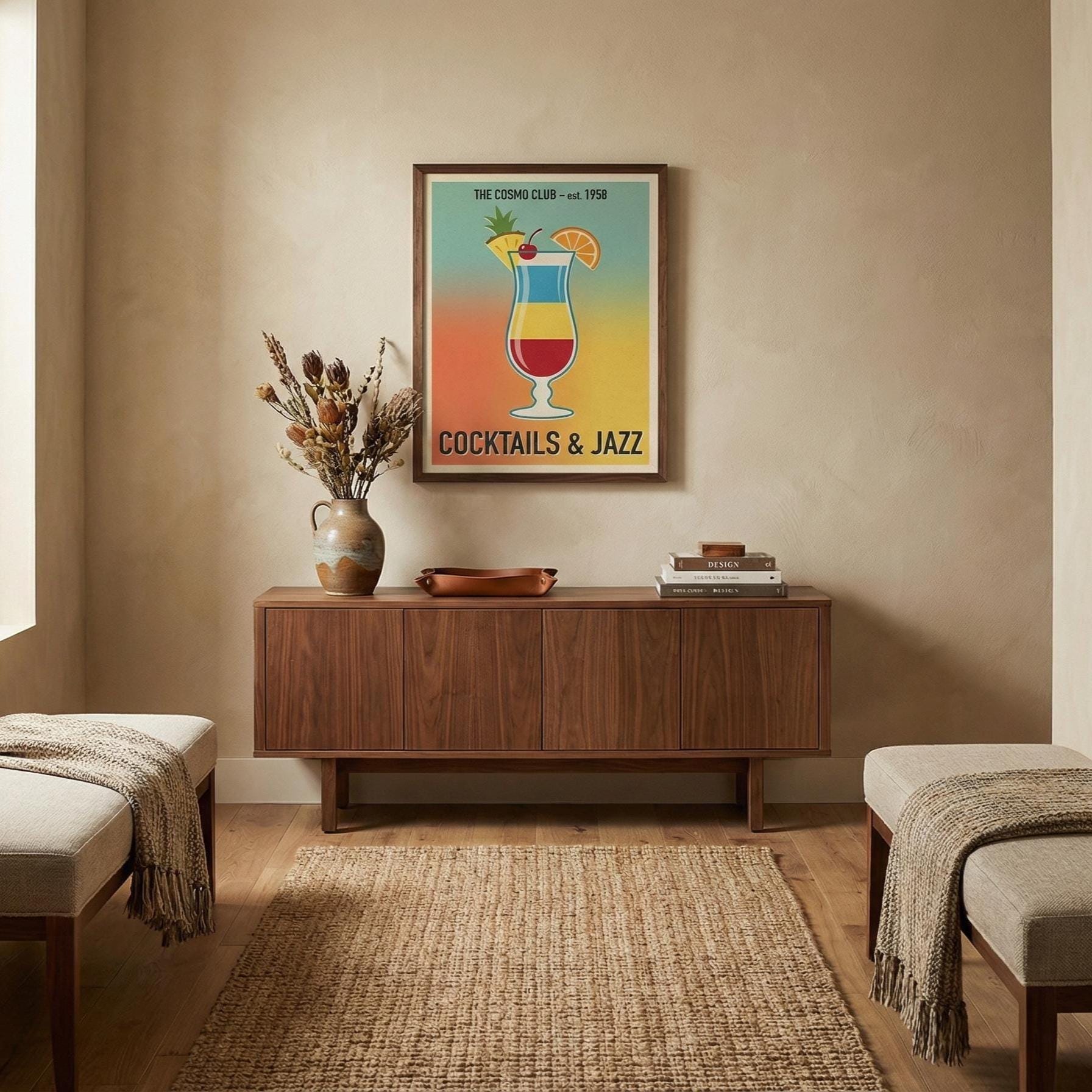 Cocktails & Jazz Print: Stylish Bar Decor (Matte or Canvas)
