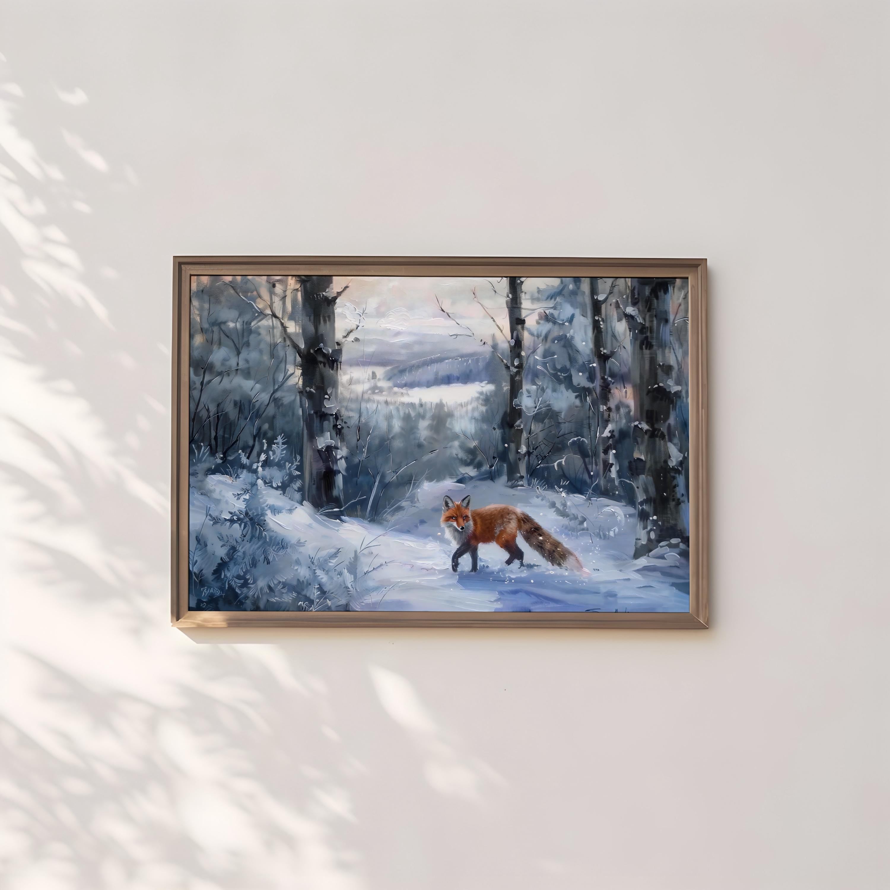 Winter Fox in Snowy Forest: Serene & Enchanting Wildlife Canvas Art | Red Fox Wall Decor