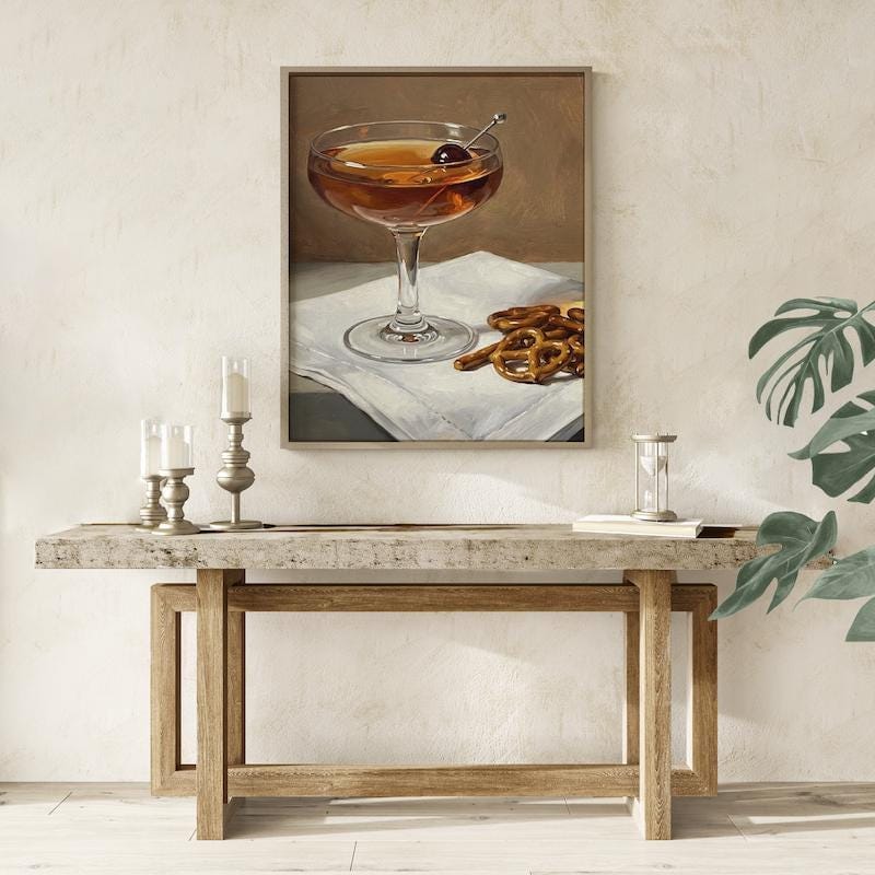 Mid Century Manhattan Cocktail Print - Moody Bar Cart Decor