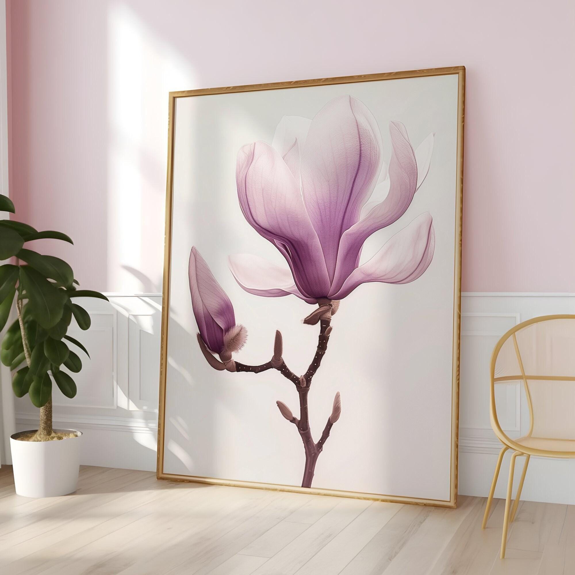 Purple Magnolia Wall Art - Modern Minimalist Flower Decor