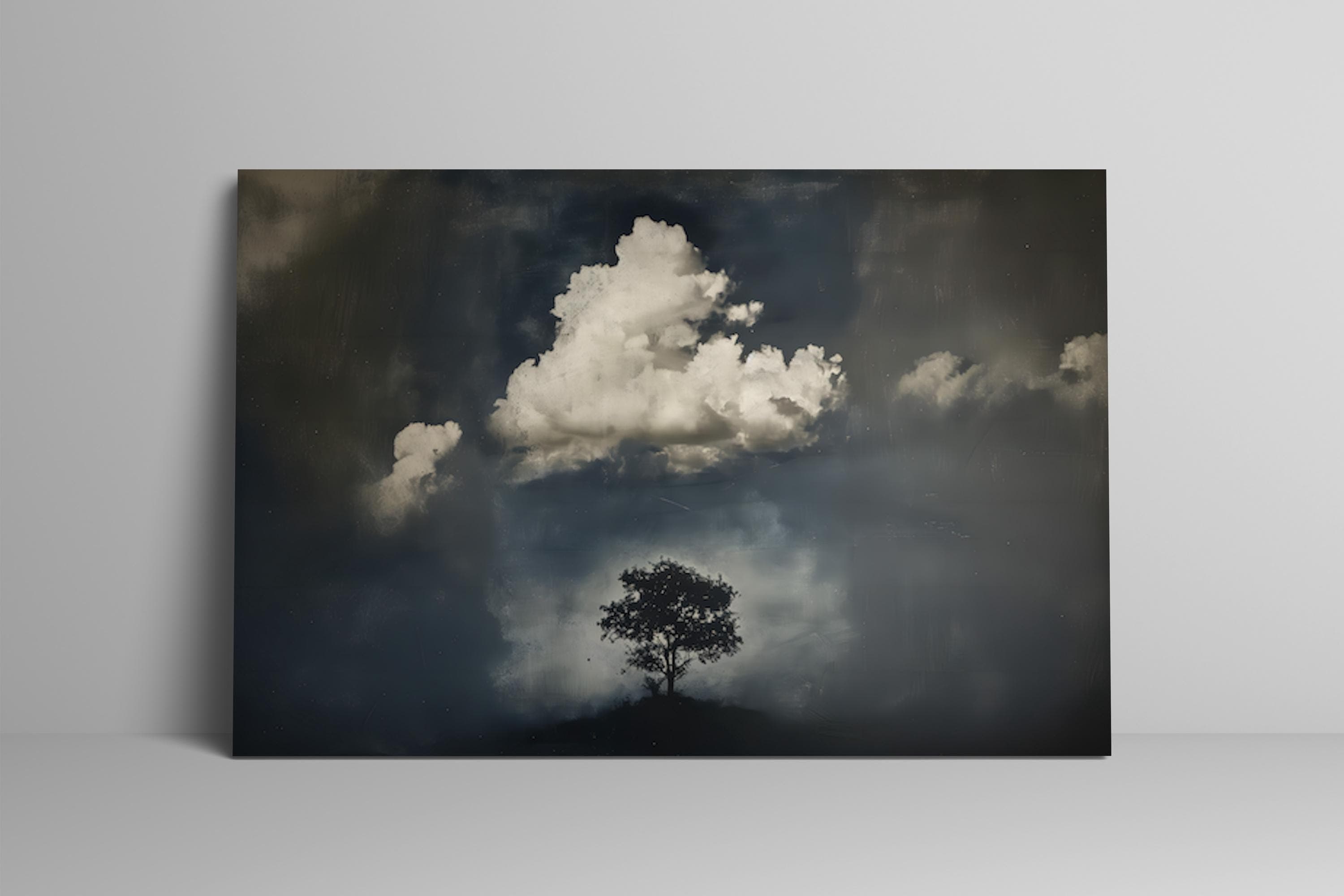 The Watcher Wall Art: Moody Tree and Cloud Scene, Vintage Style