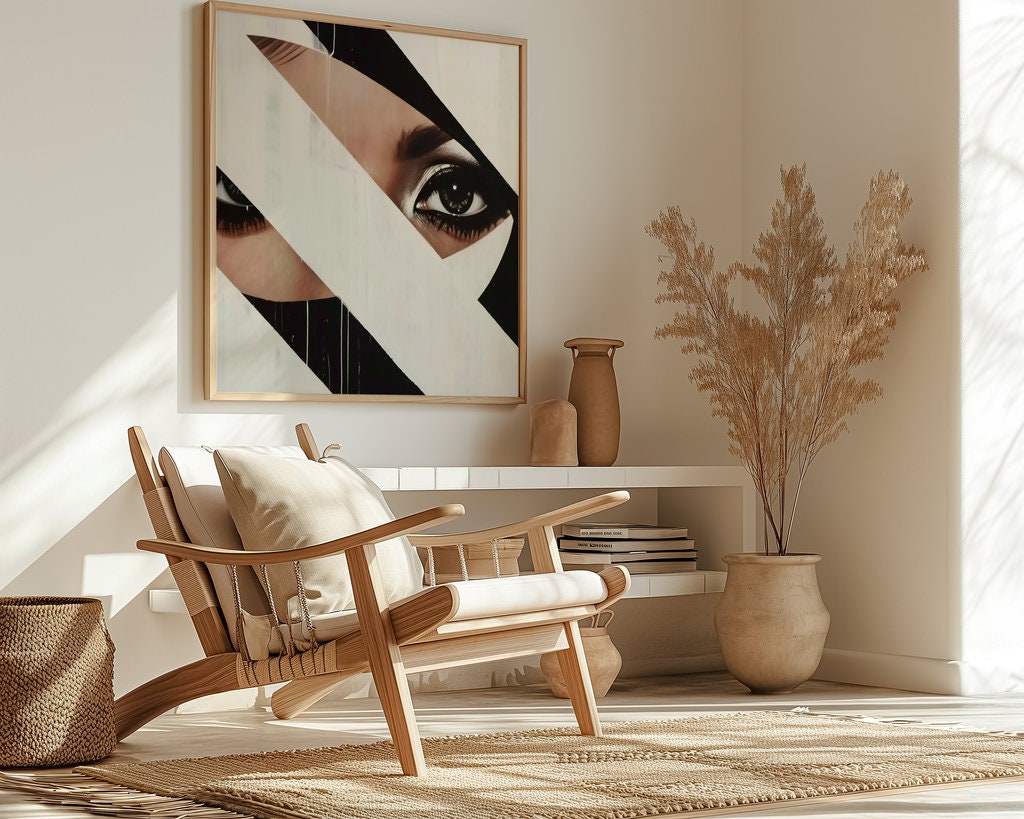 The Observer: Surreal Eye in Fractured Geometric Art | Modern Black & White Wall Decor