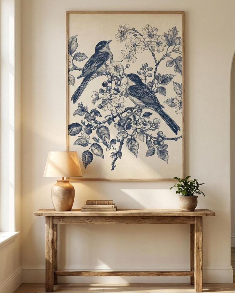 Vintage Bird Wall Art - Rustic Botanical Illustration
