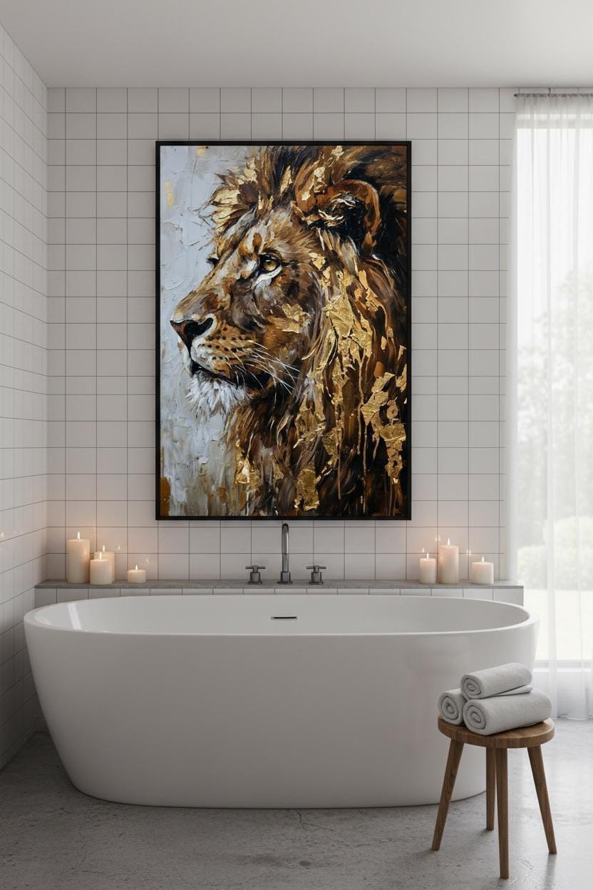 Lion Wall Art - Majestic Lion Portrait Print With Golden Mane Artwork