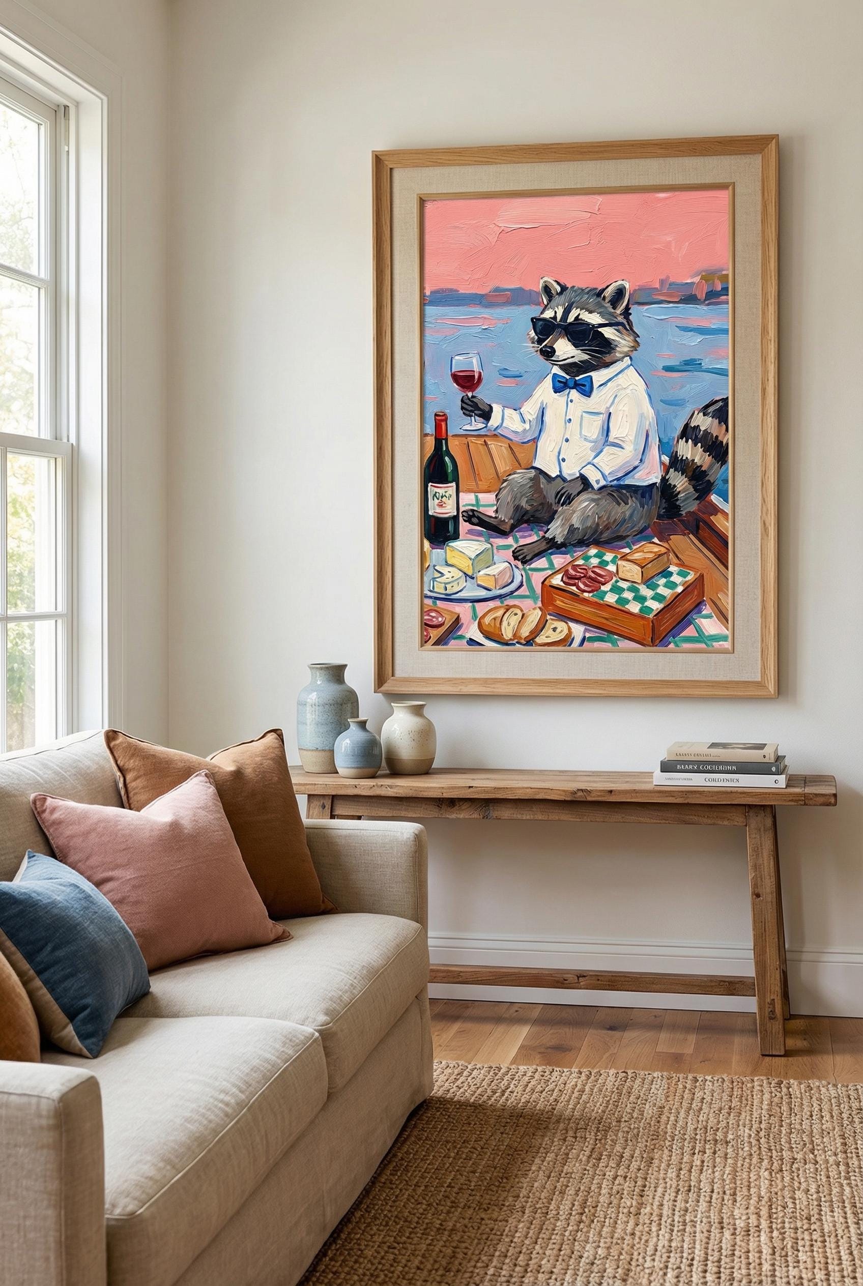 Animal Picnic Wall Art Print, Playful Scene (Matte, Canvas, Framed)