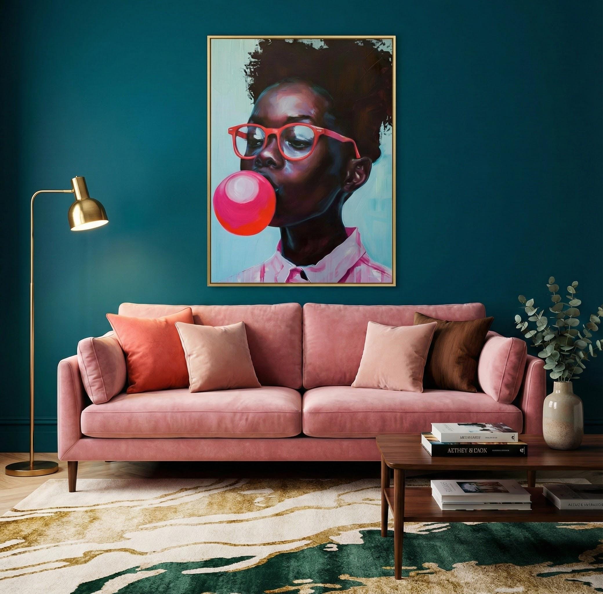 Bubblegum Girl Canvas Art - Trendy Modern Wall Decor