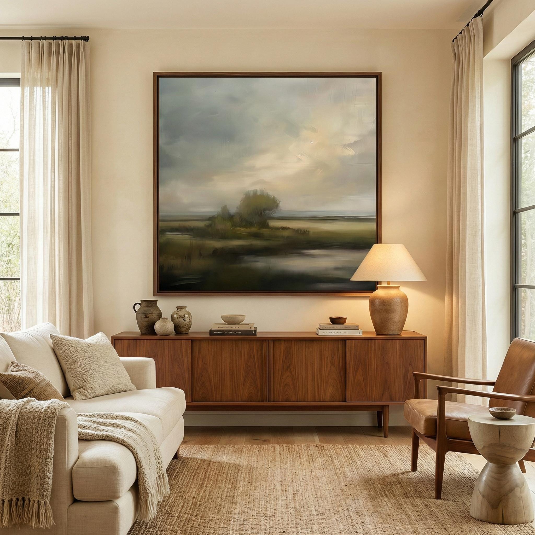 Moody Vintage Landscape Print: Rustic Countryside Art (Canvas or Framed)