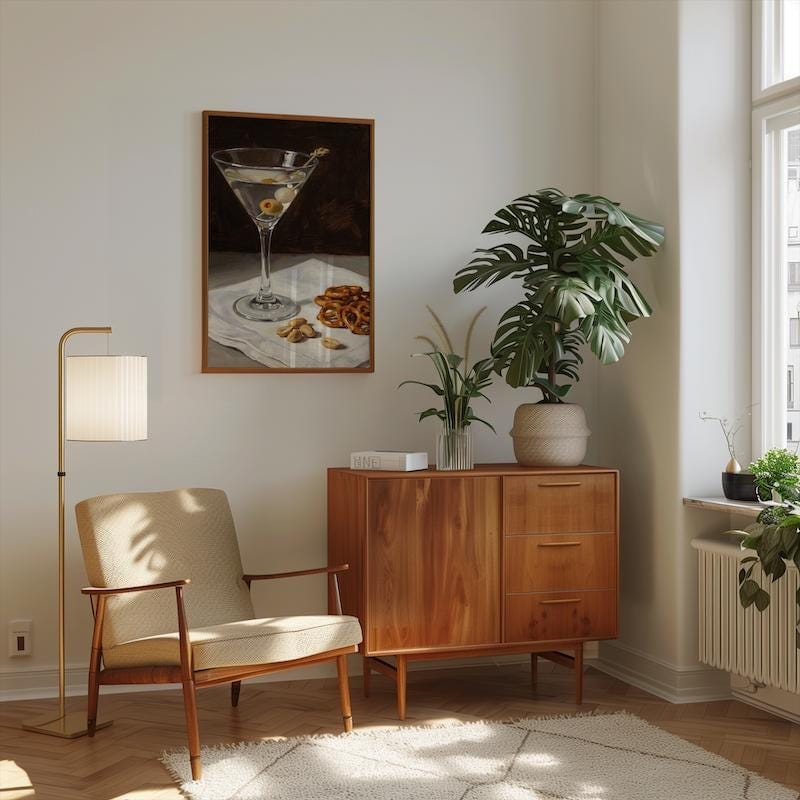 Dirty Martini Wall Decor: Moody Bar Cart Scene (Print or Canvas)