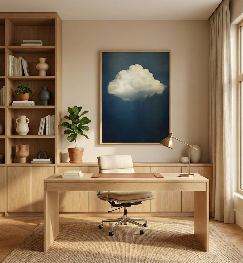 Moody Cloud Wall Art: Vintage Minimalist Sky for Bedroom or Office