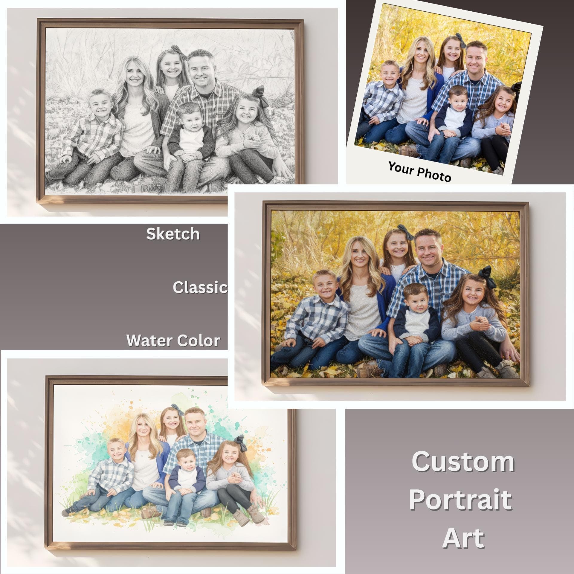 Custom Family Portrait - Watercolor, Sketch, or Canvas Wall Art