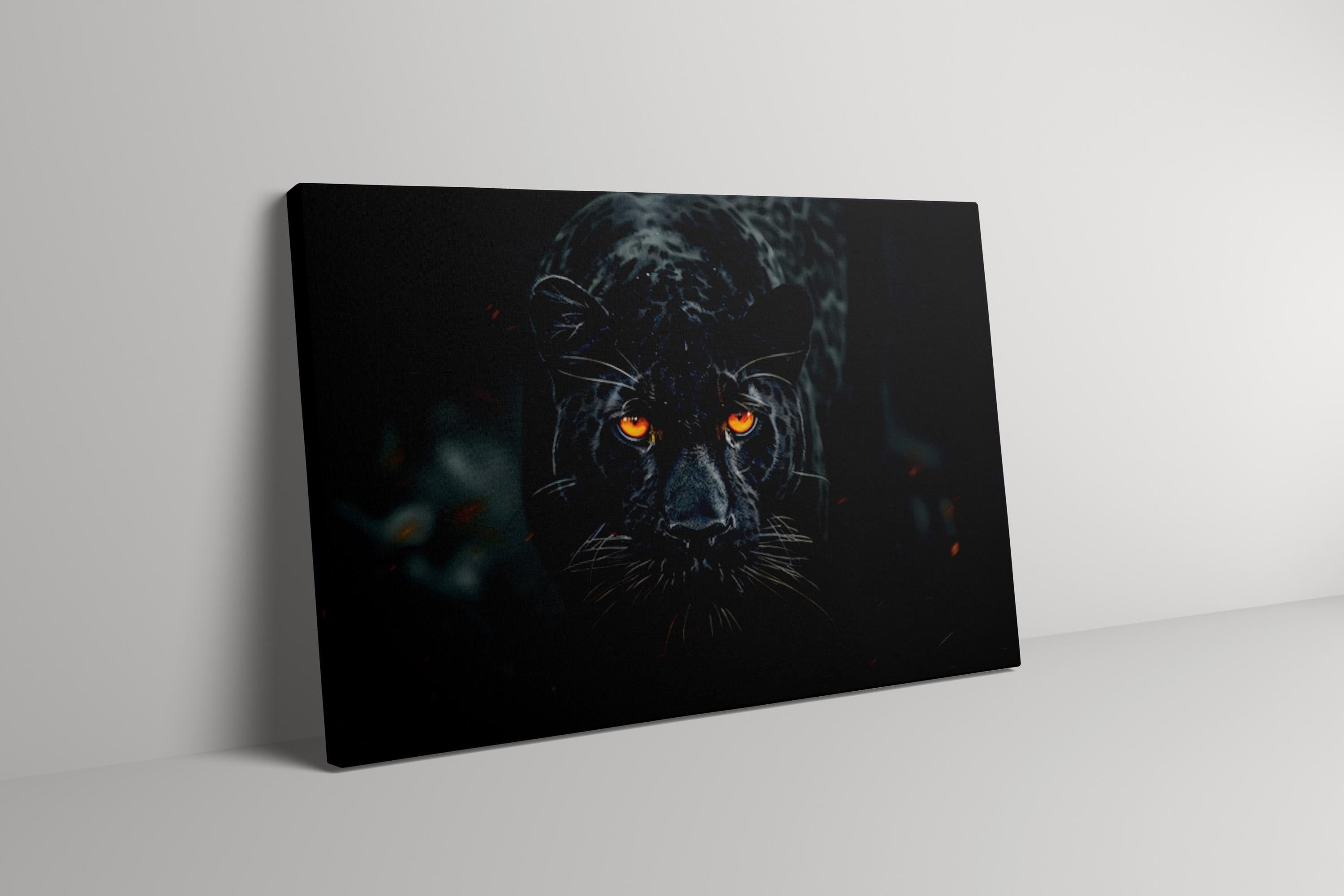The Midnight Hunter: Black Panther with Orange Eyes Art | Moody & Powerful Wildlife Decor